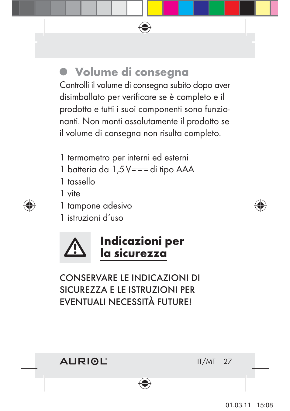 Volume di consegna, Indicazioni per la sicurezza | Auriol H4286A_B User Manual | Page 29 / 81