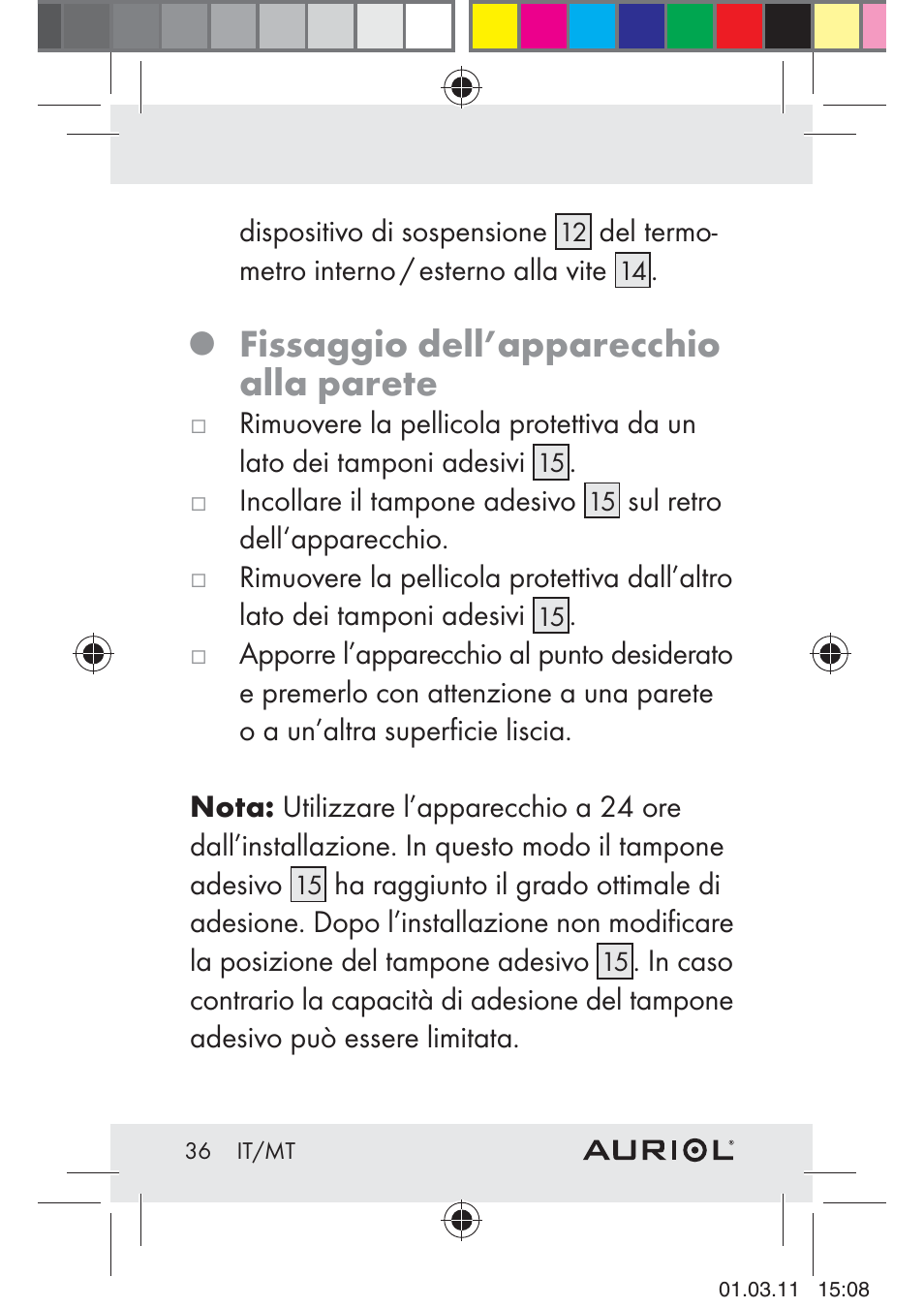 Fissaggio dell’apparecchio alla parete | Auriol H4286A_B User Manual | Page 38 / 81