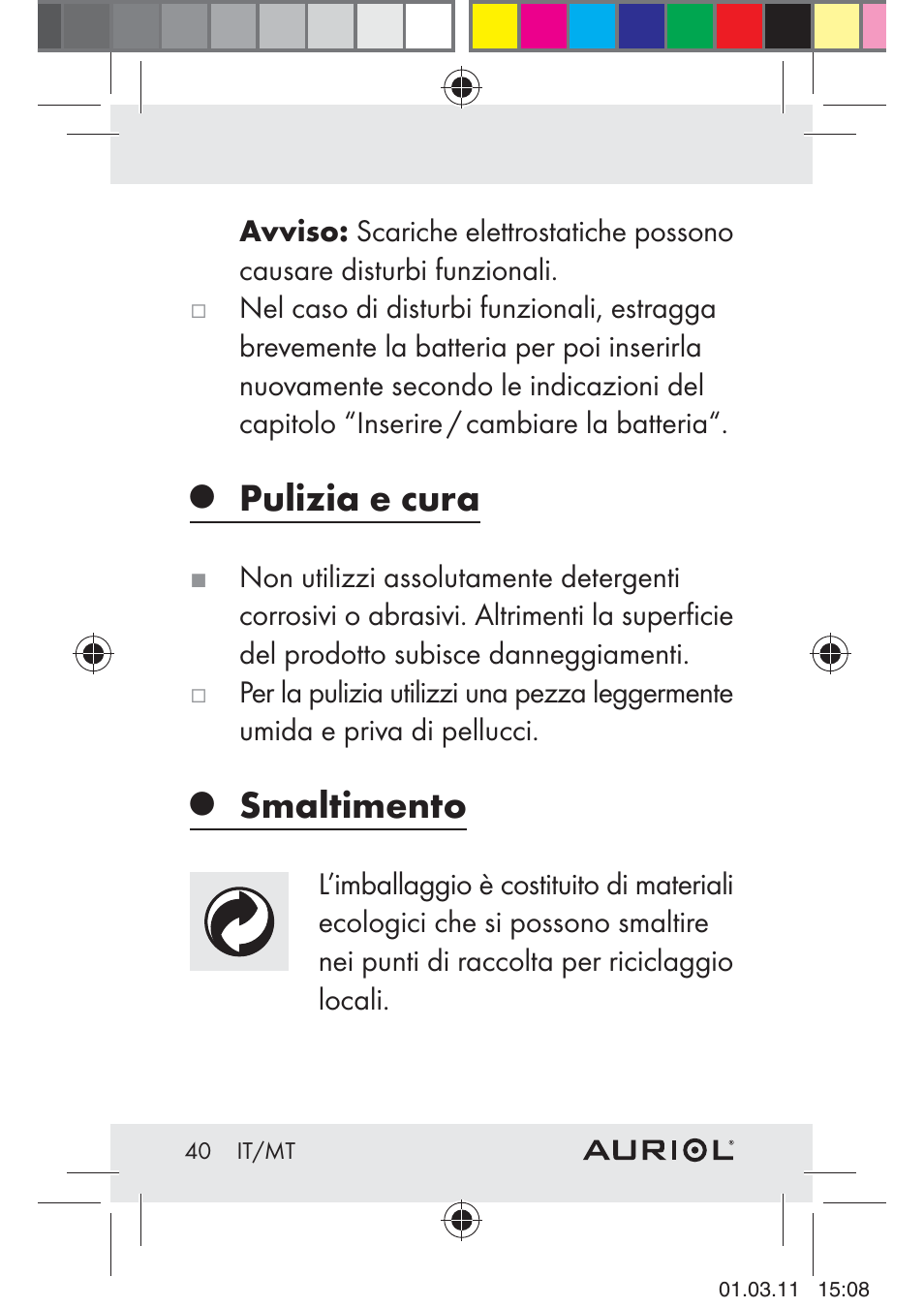 Pulizia e cura, Smaltimento | Auriol H4286A_B User Manual | Page 42 / 81