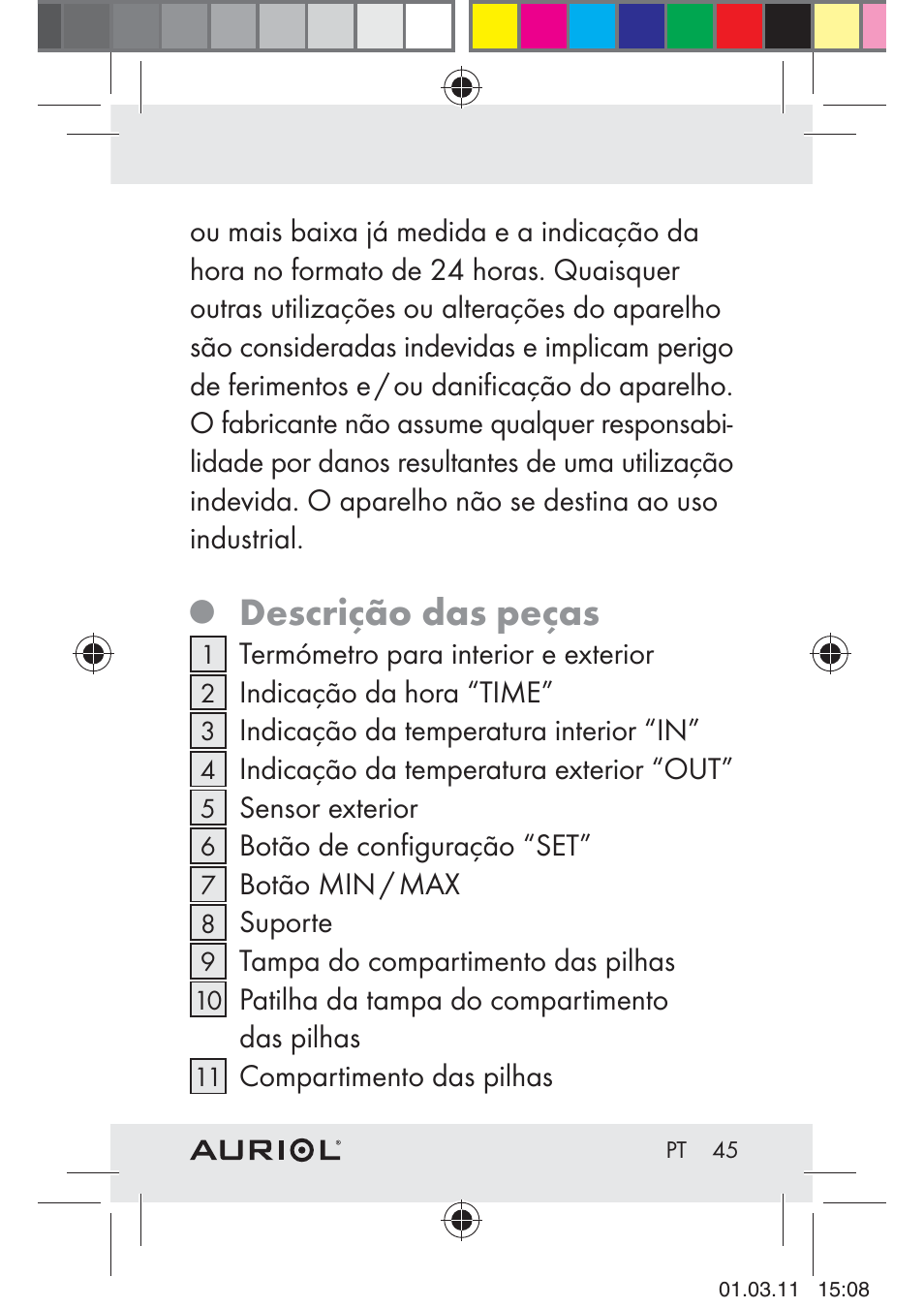 Descrição das peças | Auriol H4286A_B User Manual | Page 47 / 81