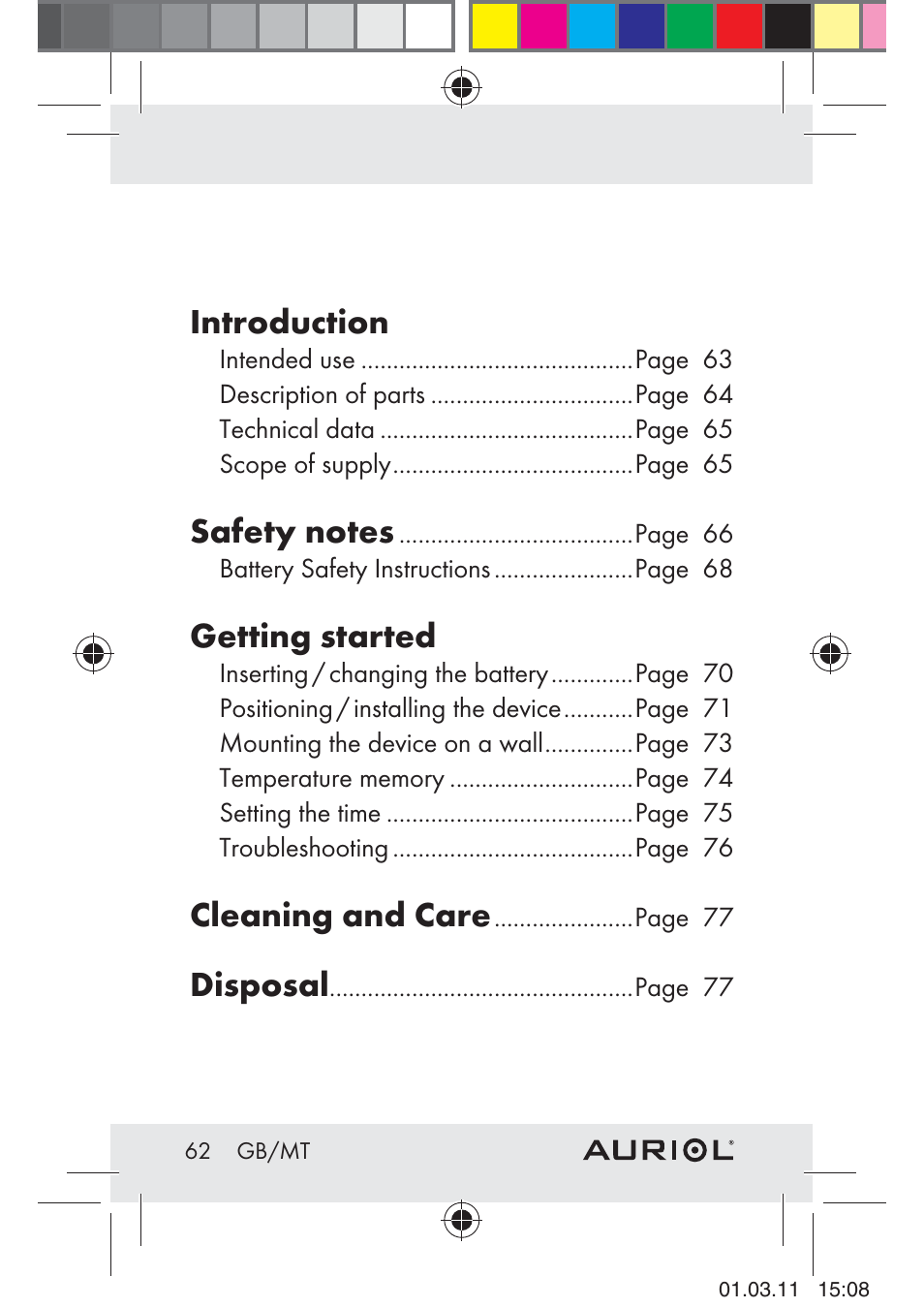 Introduction, Getting started, Cleaning and care | Disposal | Auriol H4286A_B User Manual | Page 64 / 81