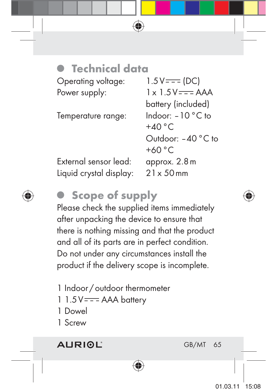 Technical data, Scope of supply | Auriol H4286A_B User Manual | Page 67 / 81