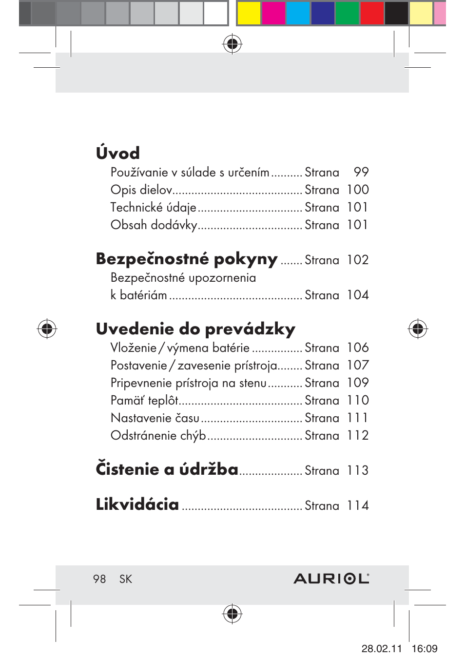 Úvod, Bezpečnostné pokyny, Uvedenie do prevádzky | Čistenie a údržba, Likvidácia | Auriol H4286A_B User Manual | Page 100 / 117