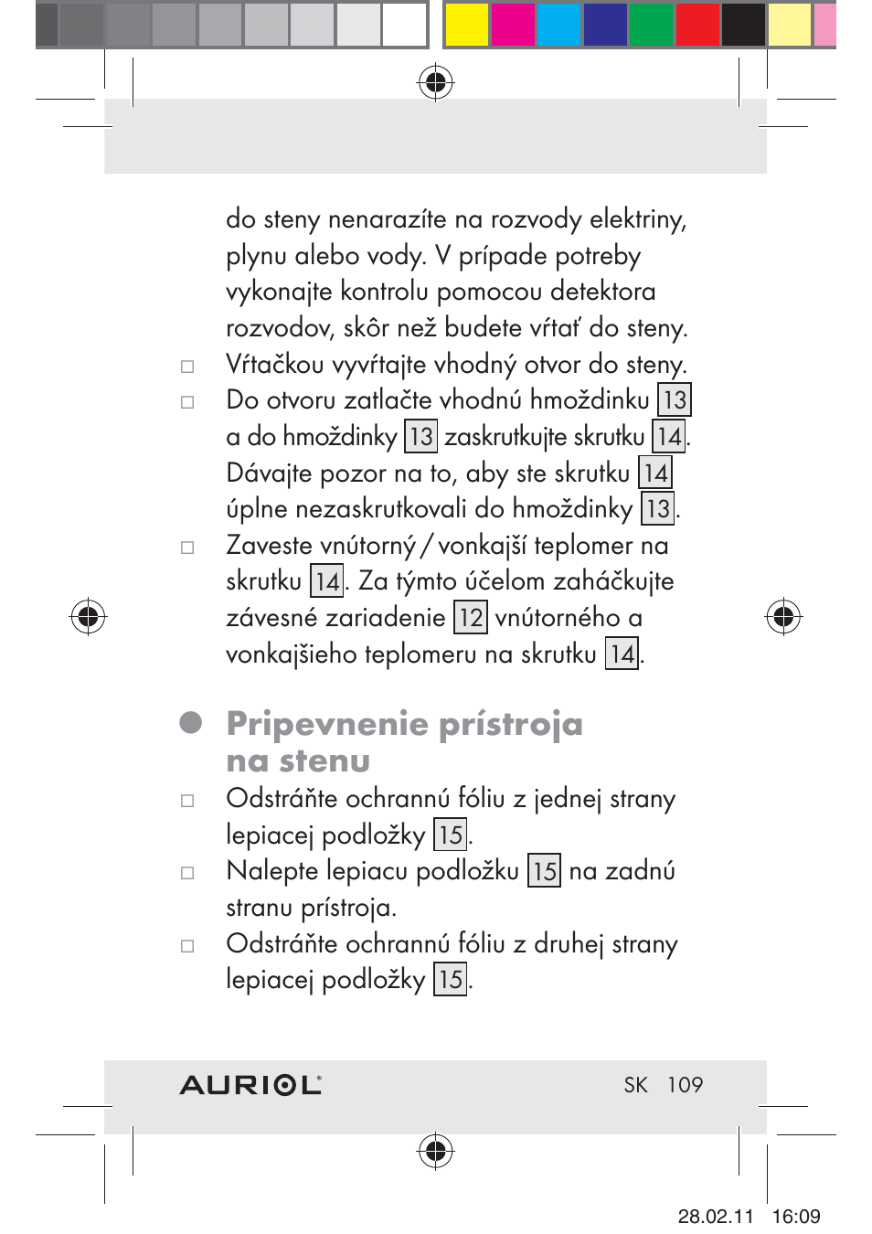 Pripevnenie prístroja na stenu | Auriol H4286A_B User Manual | Page 111 / 117