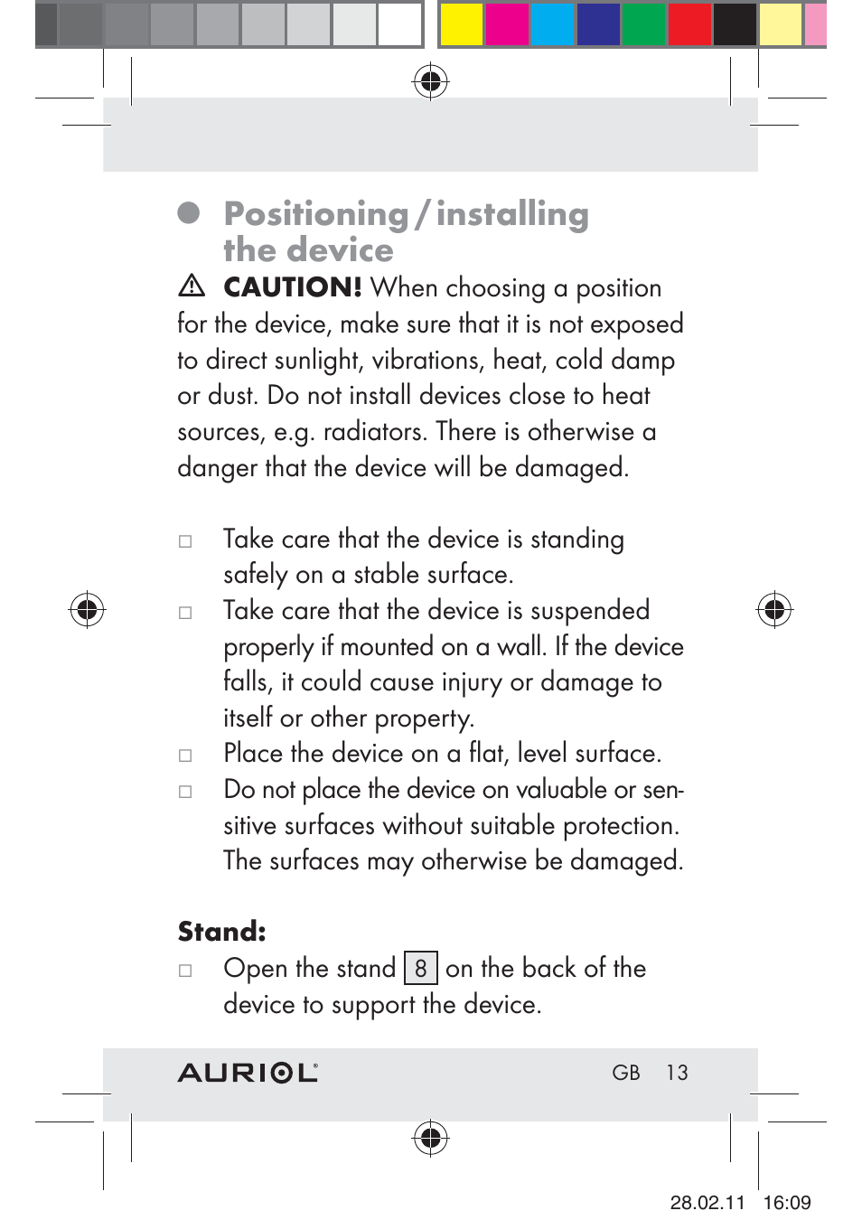 Positioning / installing the device | Auriol H4286A_B User Manual | Page 15 / 117