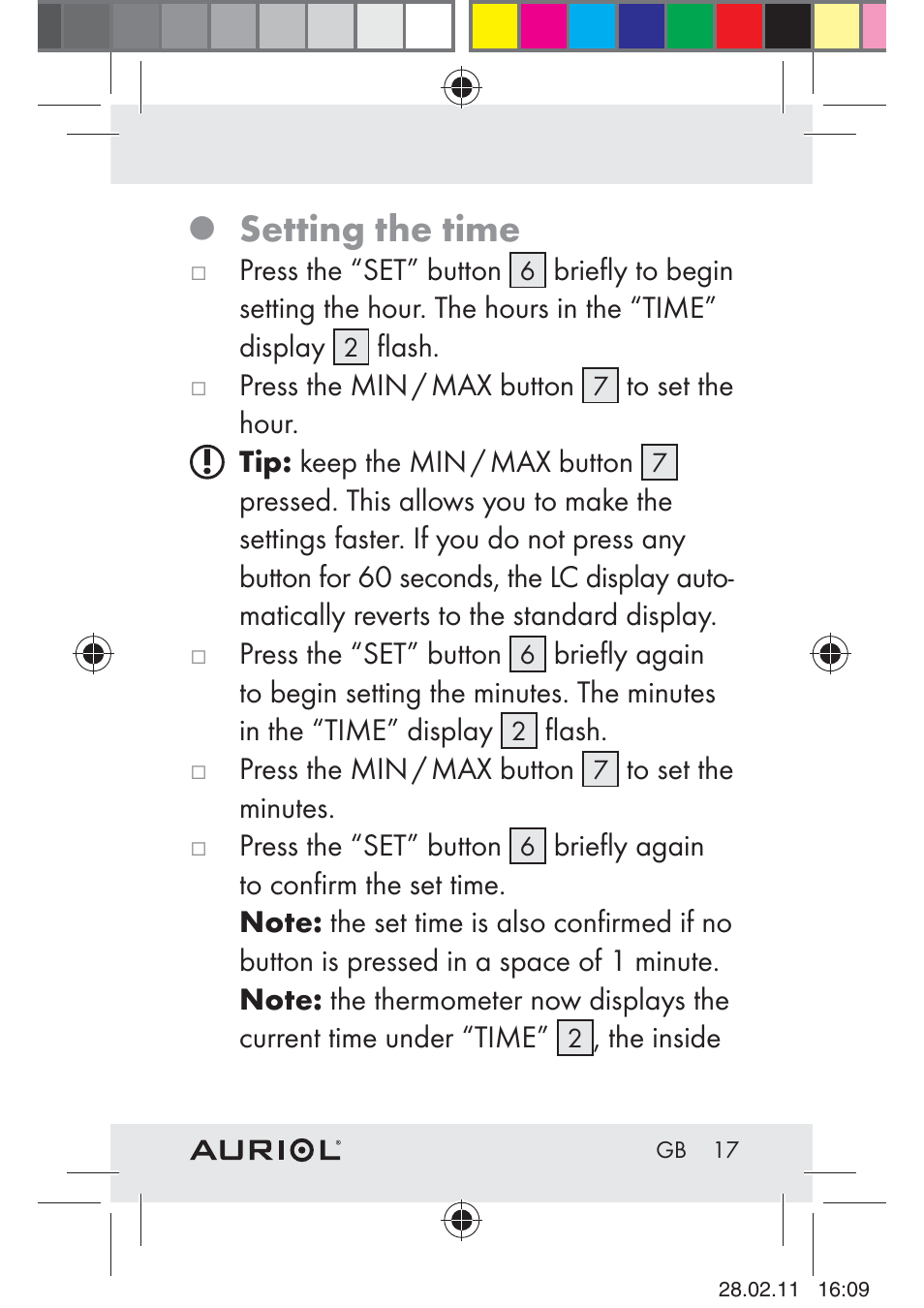 Setting the time | Auriol H4286A_B User Manual | Page 19 / 117