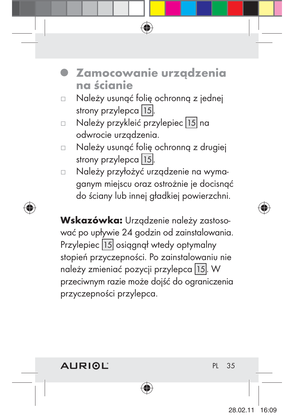 Zamocowanie urządzenia na ścianie | Auriol H4286A_B User Manual | Page 37 / 117