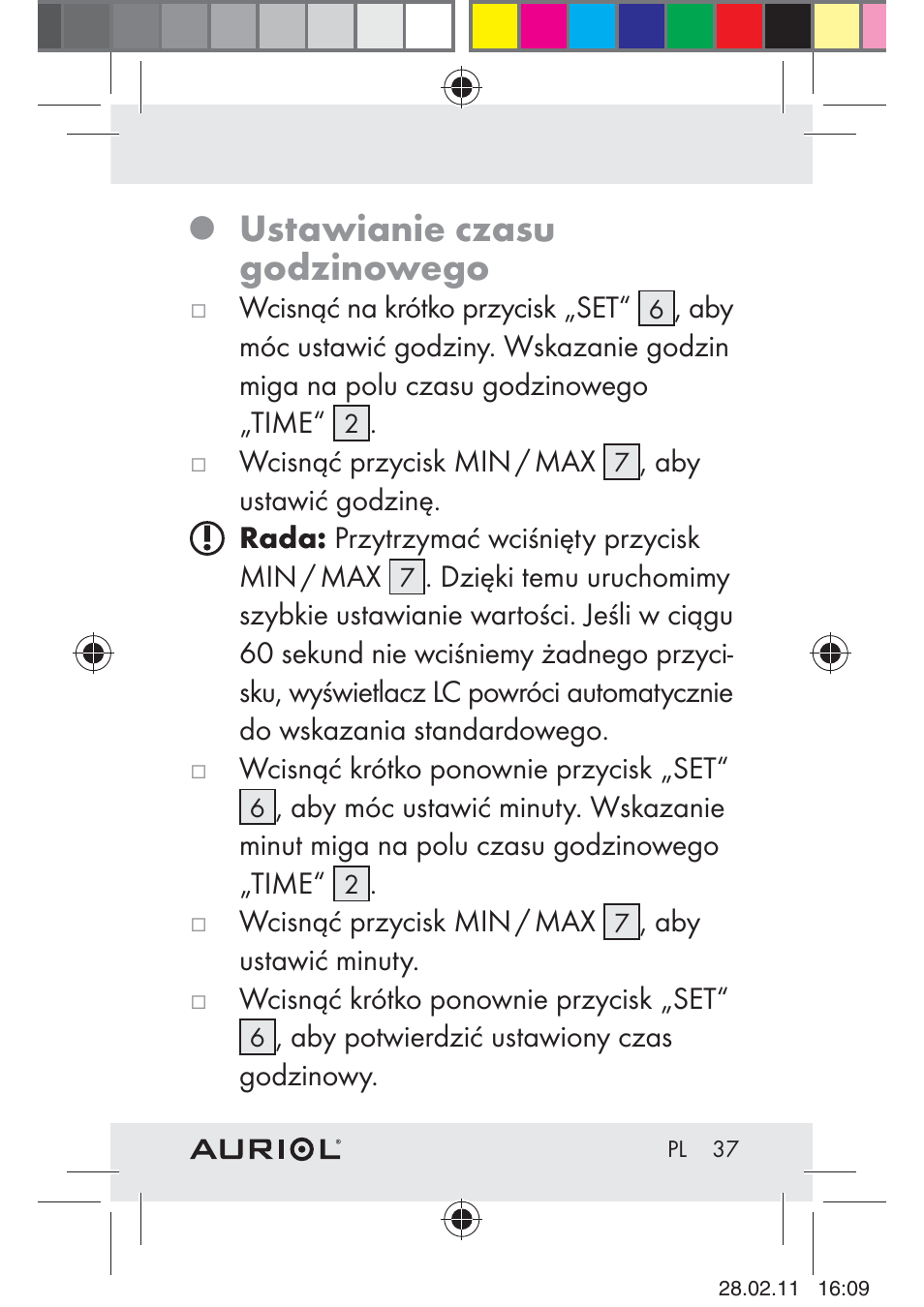 Ustawianie czasu godzinowego | Auriol H4286A_B User Manual | Page 39 / 117