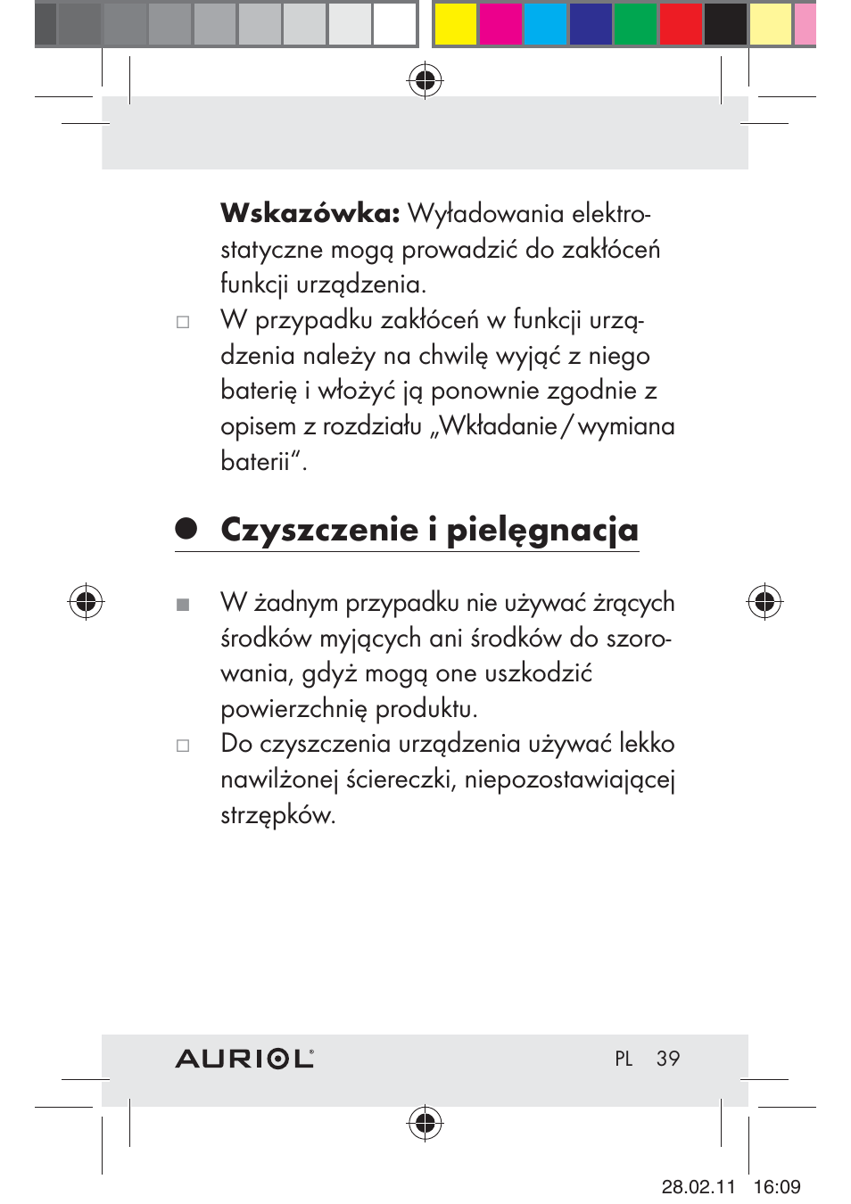 Czyszczenie i pielęgnacja | Auriol H4286A_B User Manual | Page 41 / 117