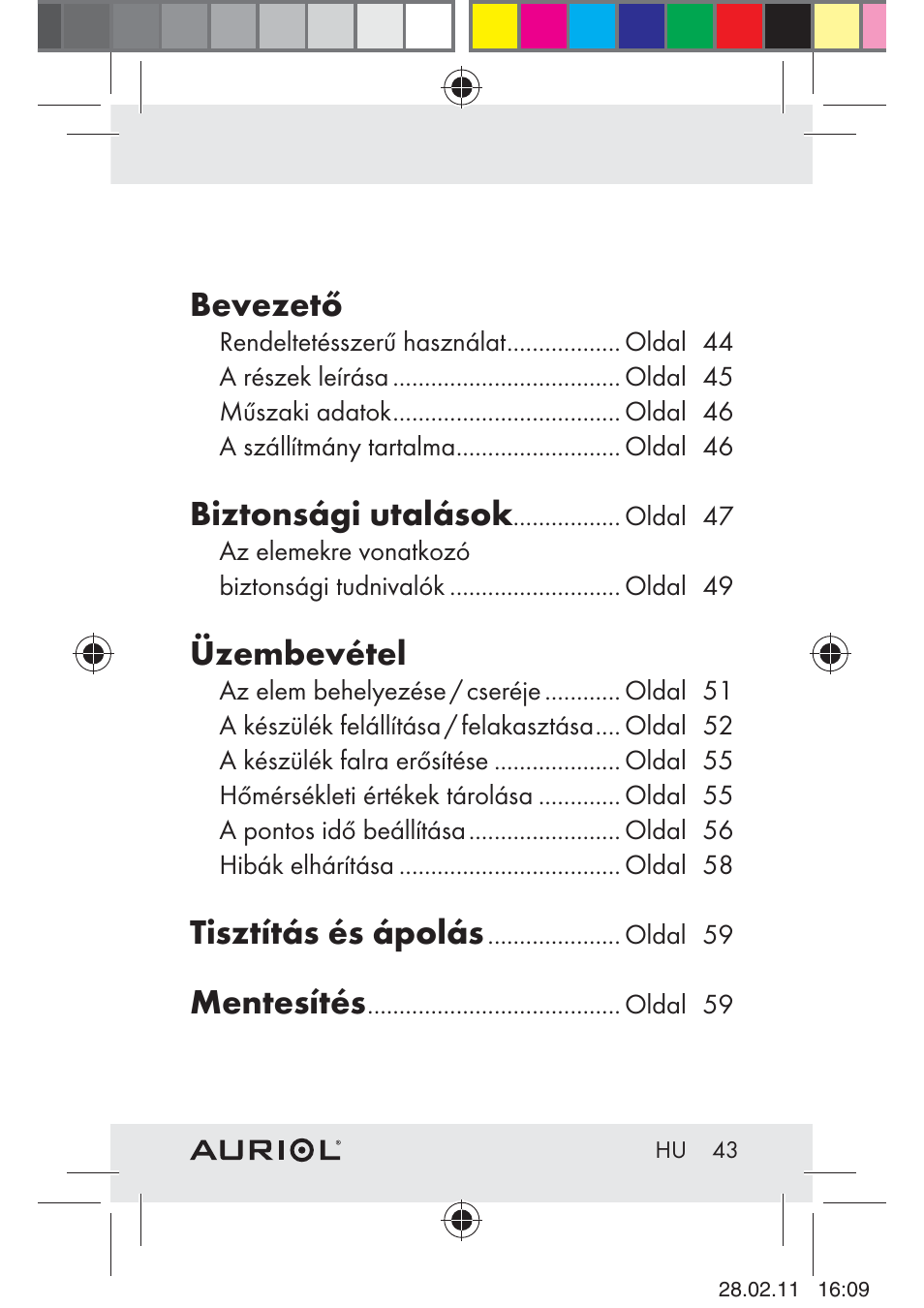 Bevezető, Biztonsági utalások, Üzembevétel | Tisztítás és ápolás, Mentesítés | Auriol H4286A_B User Manual | Page 45 / 117