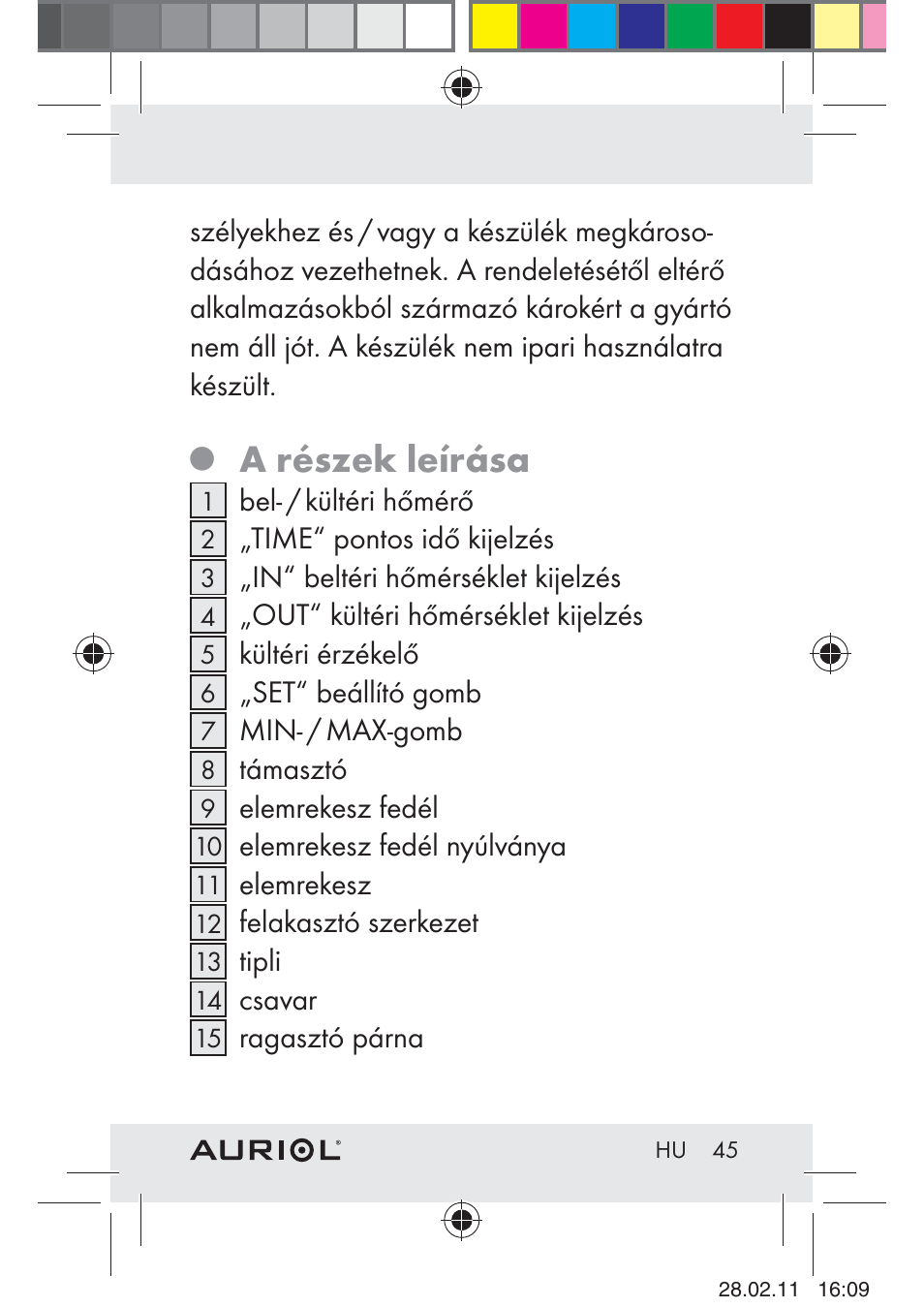 A részek leírása | Auriol H4286A_B User Manual | Page 47 / 117