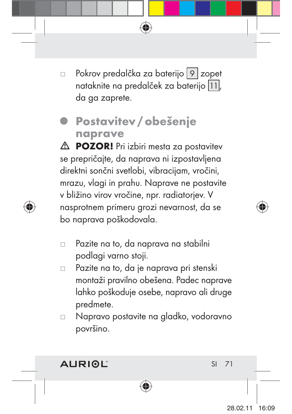 Postavitev / obešenje naprave | Auriol H4286A_B User Manual | Page 73 / 117