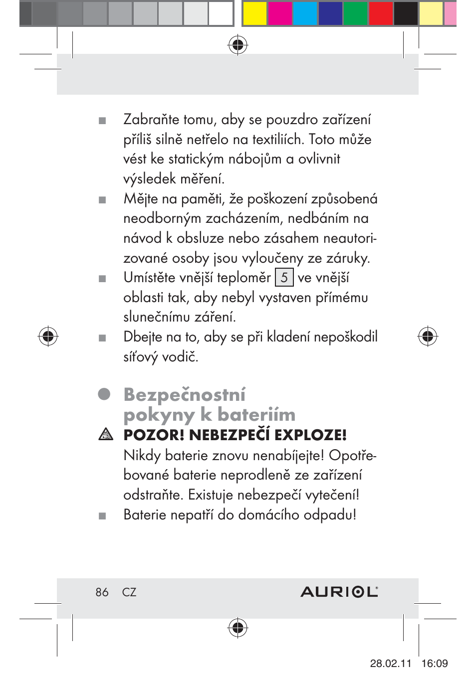 Bezpečnostní pokyny k bateriím | Auriol H4286A_B User Manual | Page 88 / 117