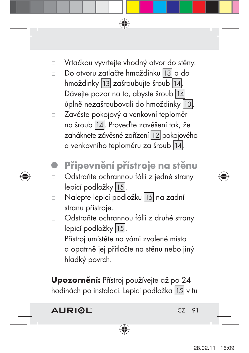 Připevnění přístroje na stěnu | Auriol H4286A_B User Manual | Page 93 / 117