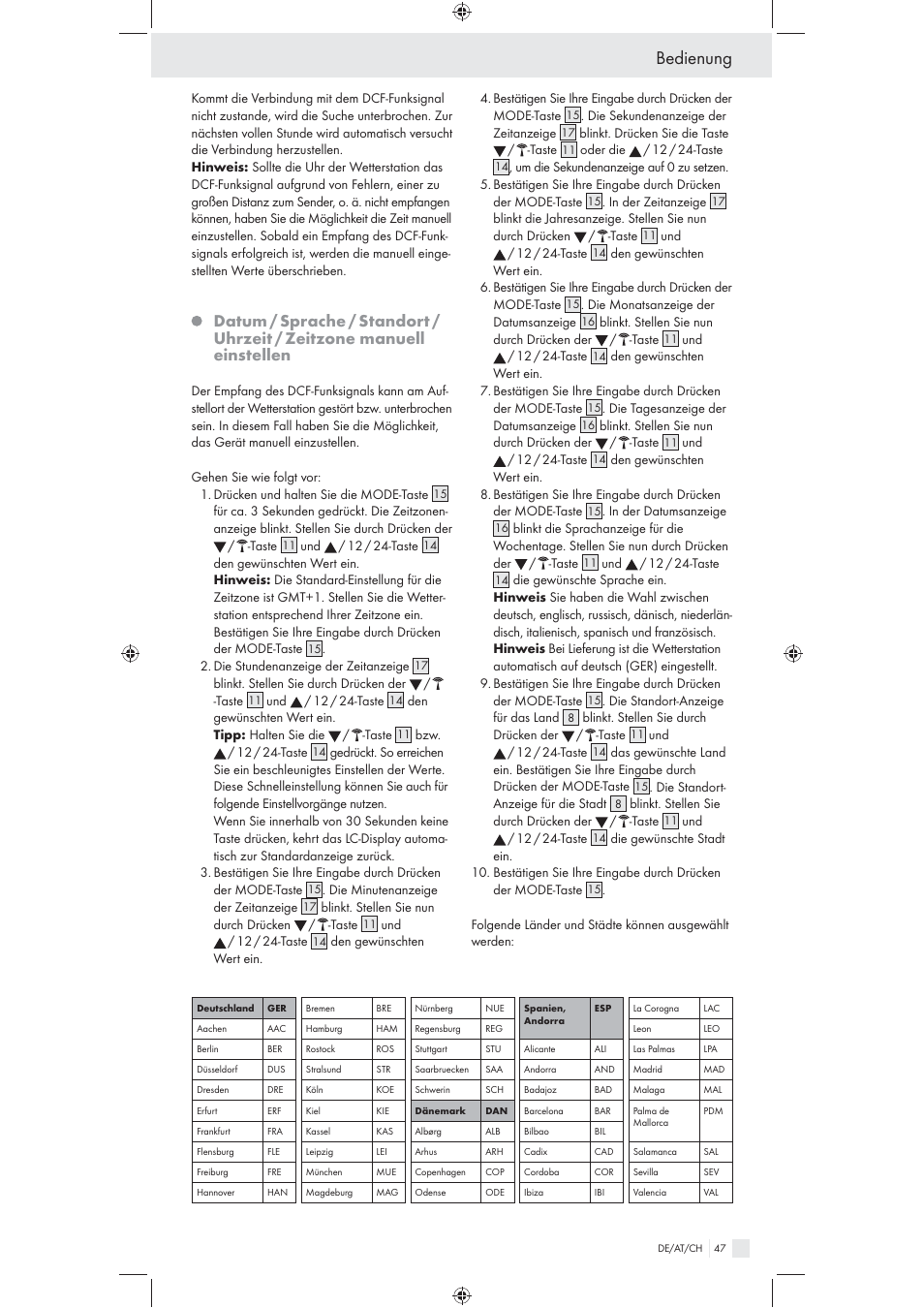 Bedienung | Auriol Z31092 User Manual | Page 47 / 53