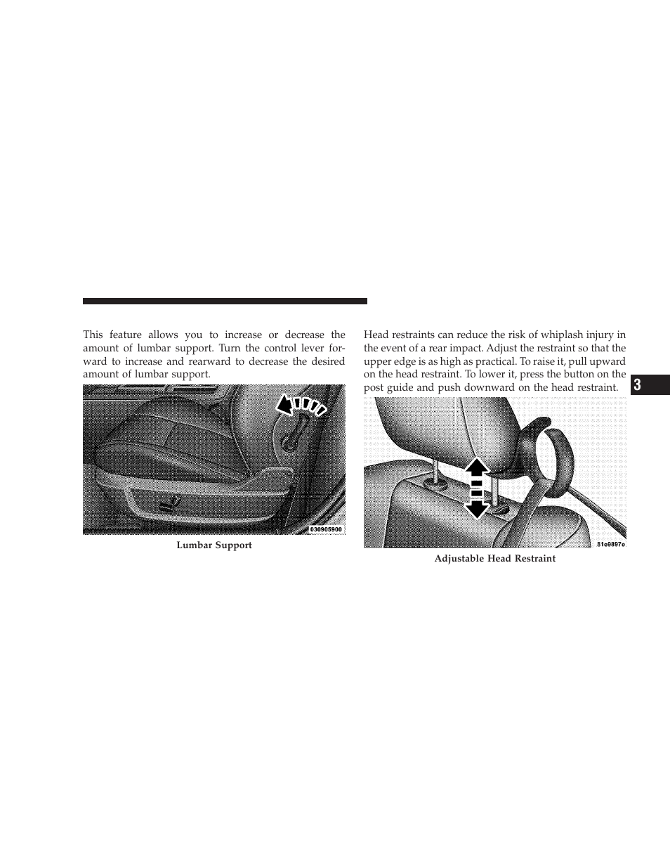 Lumbar support, Head restraints | Dodge 2009 Challenger SRT8 User Manual | Page 117 / 440