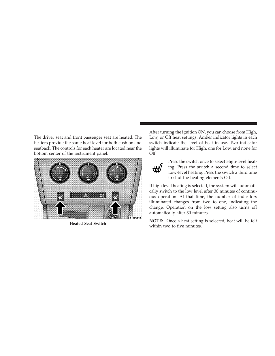 Heated seats | Dodge 2009 Challenger SRT8 User Manual | Page 118 / 440