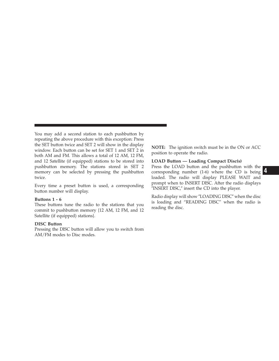 Operation instructions - (disc mode for cd, And mp3/wma audio play) | Dodge 2009 Challenger SRT8 User Manual | Page 189 / 440