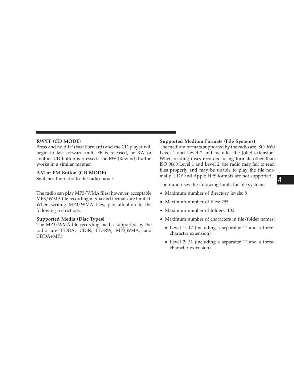 Notes on playing mp3/wma files | Dodge 2009 Challenger SRT8 User Manual | Page 191 / 440