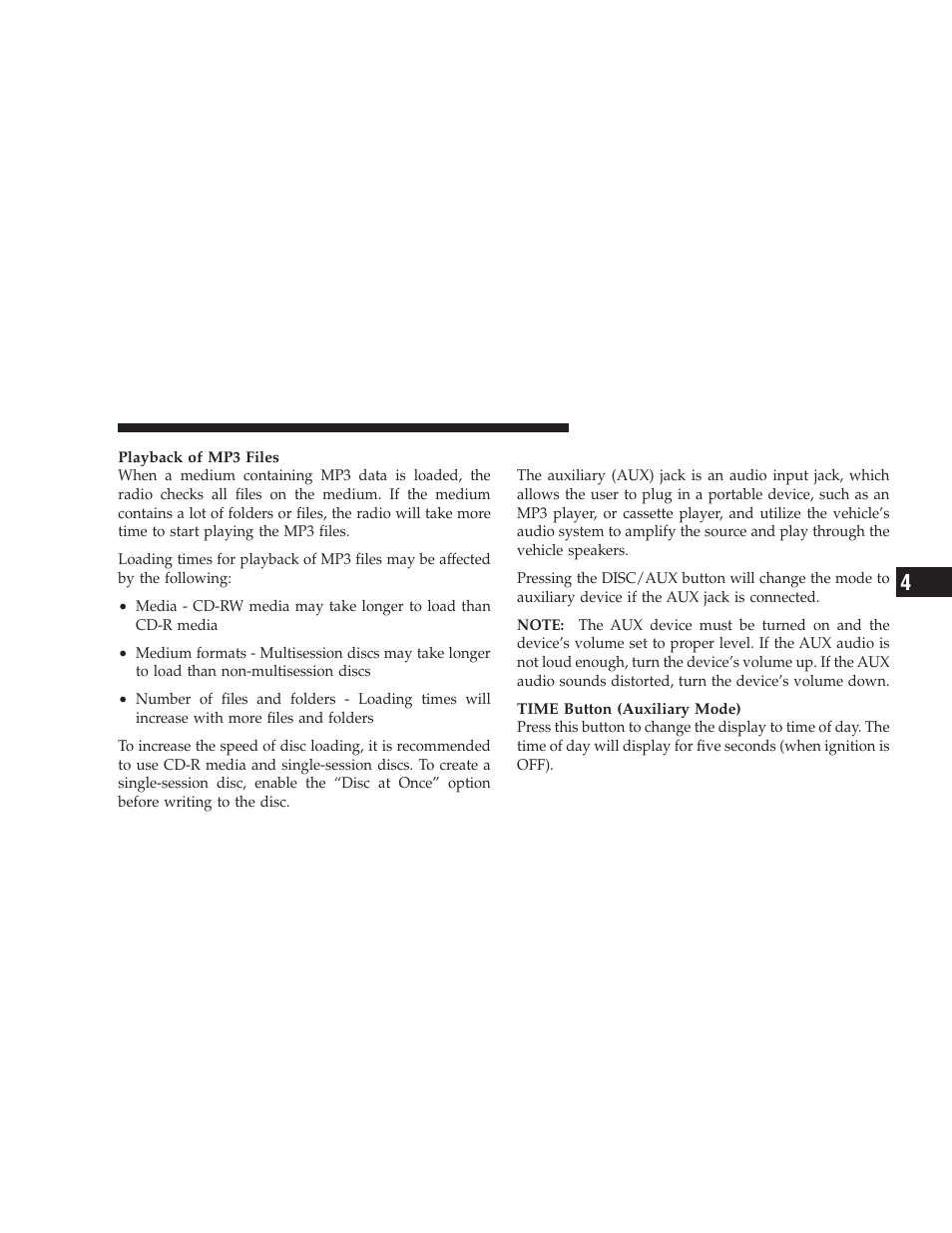 Operation instructions - auxiliary mode | Dodge 2009 Challenger SRT8 User Manual | Page 207 / 440