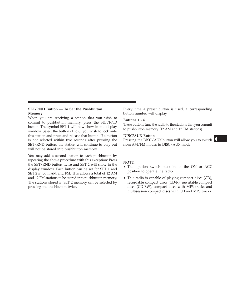 Operation instructions — cd mode for cd, And mp3 audio play | Dodge 2009 Challenger SRT8 User Manual | Page 213 / 440