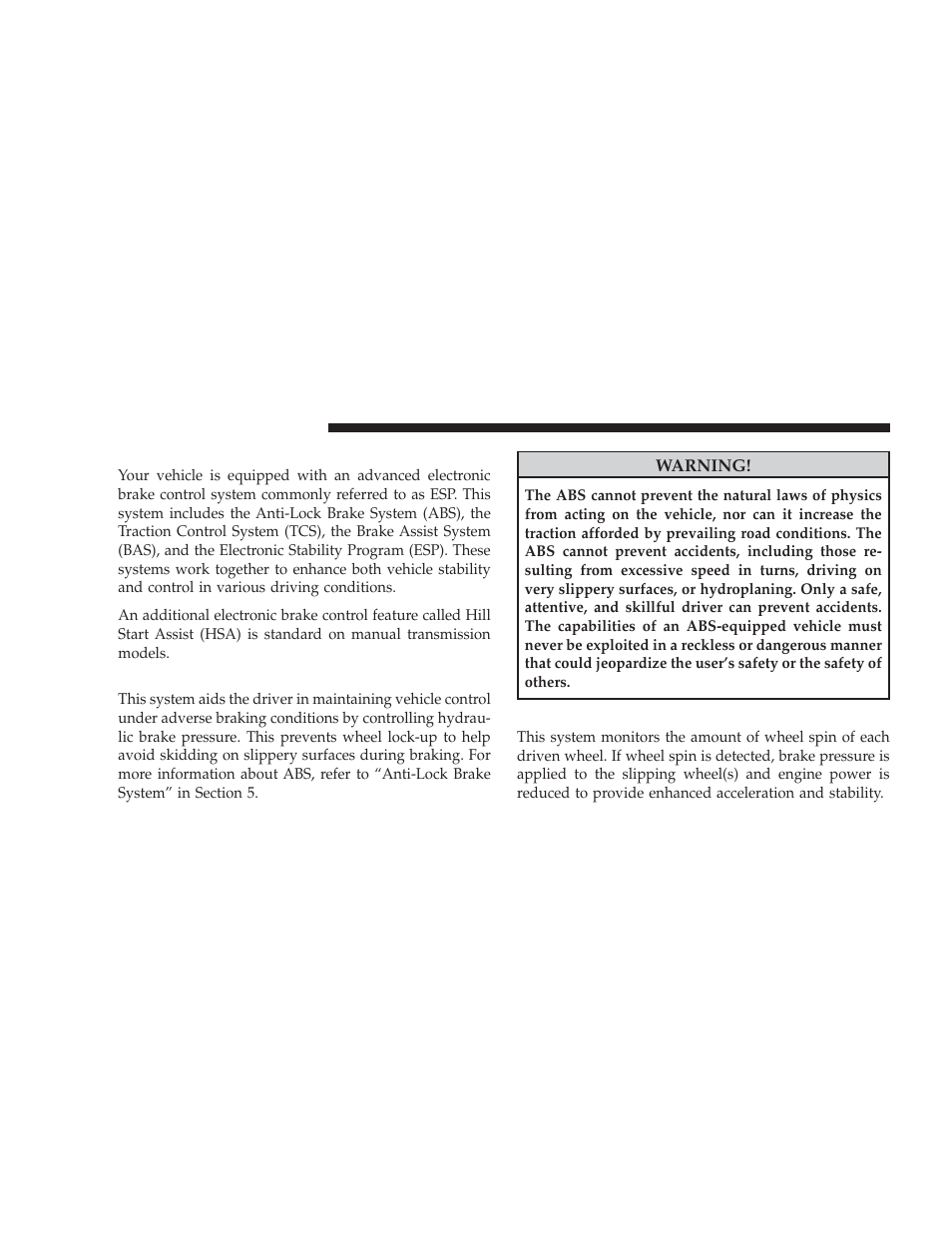 Electronic brake control system, Anti-lock brake system (abs), Traction control system (tcs) | Dodge 2009 Challenger SRT8 User Manual | Page 278 / 440