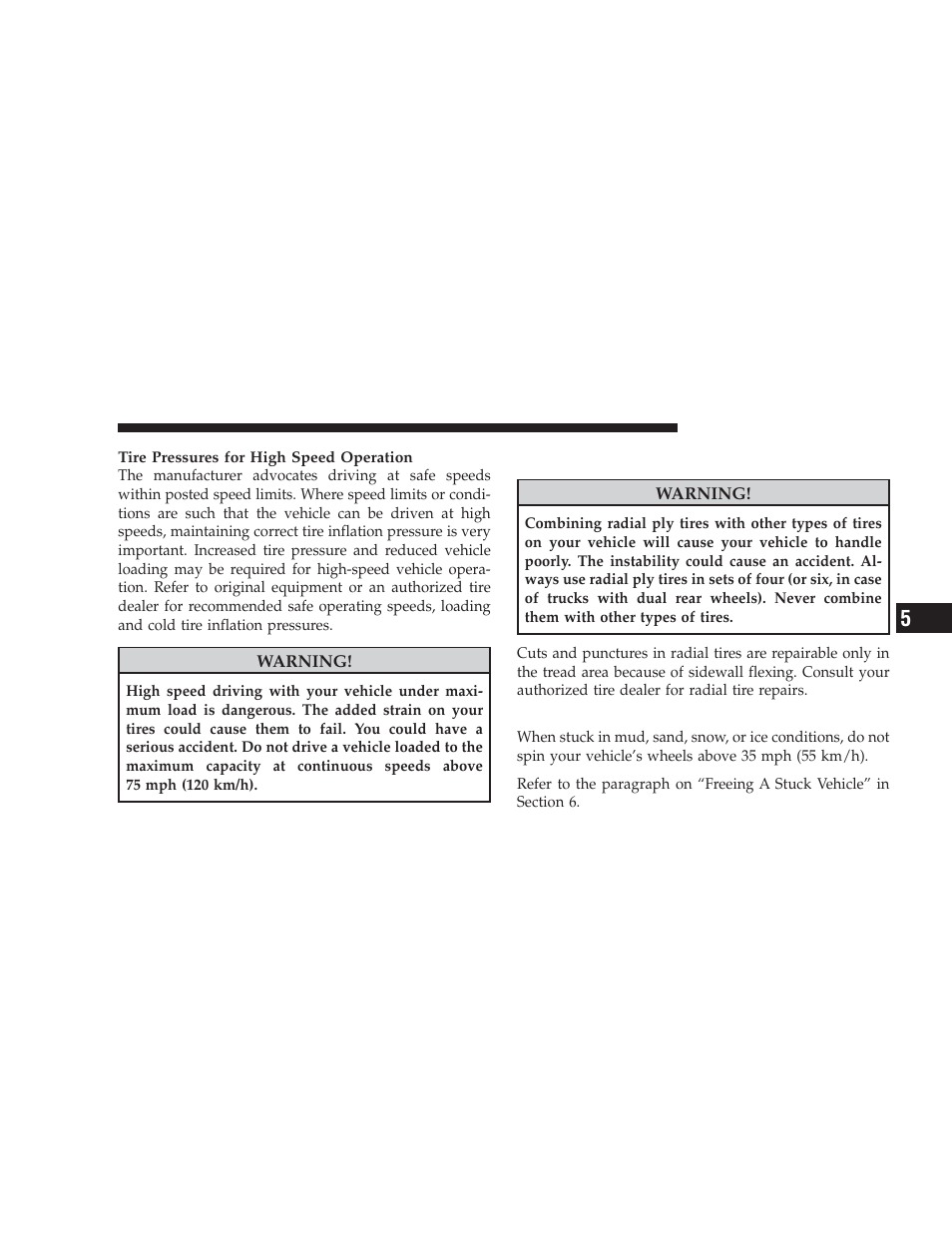 Radial ply tires, Tire spinning | Dodge 2009 Challenger SRT8 User Manual | Page 299 / 440