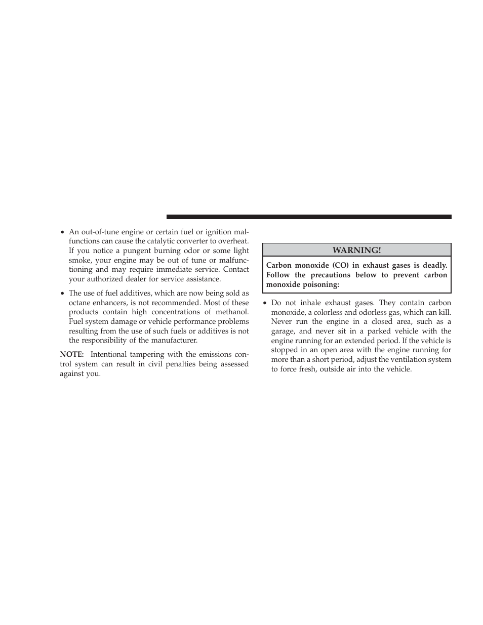 Carbon monoxide warnings | Dodge 2009 Challenger SRT8 User Manual | Page 314 / 440