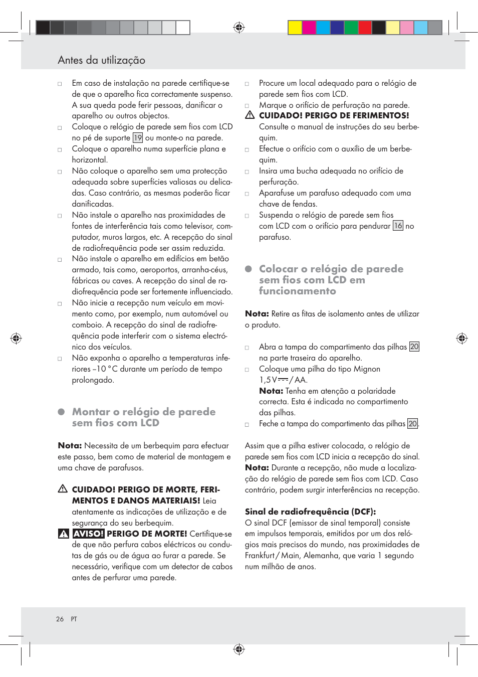 Antes da utilização, Montar o relógio de parede sem ﬁos com lcd | Auriol Z29620A_B User Manual | Page 26 / 49