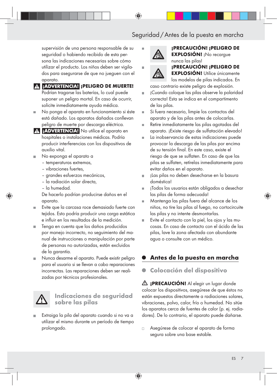 Seguridad / antes de la puesta en marcha, Indicaciones de seguridad sobre las pilas | Auriol Z29620A_B User Manual | Page 7 / 49