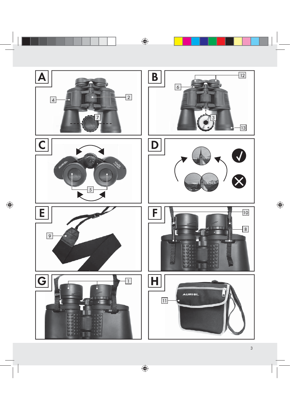 Auriol BINOCULARS 10x50 User Manual | 13 pages