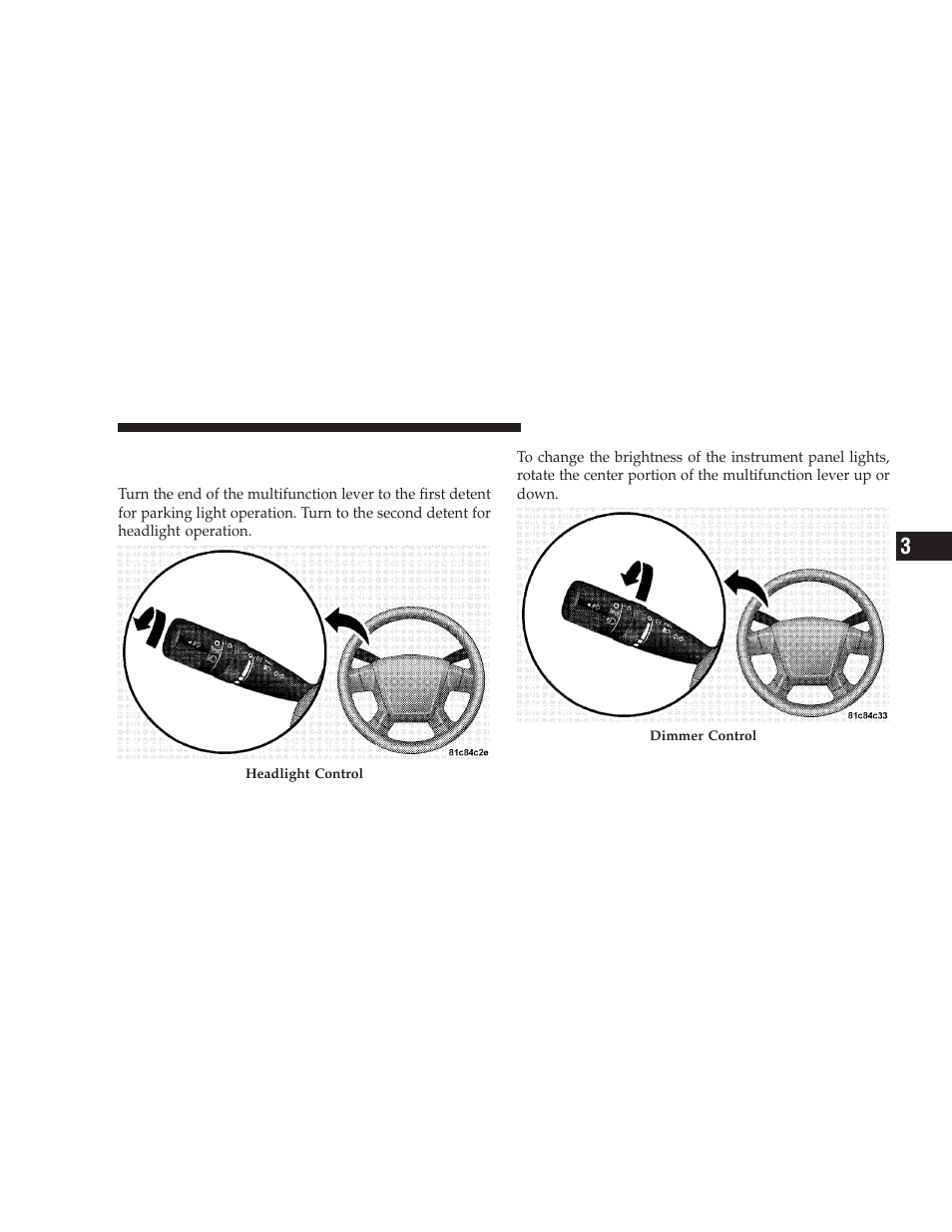 Headlights, parking lights and instrument, Panel lights | Dodge 2009 Caliber SRT4 User Manual | Page 125 / 411