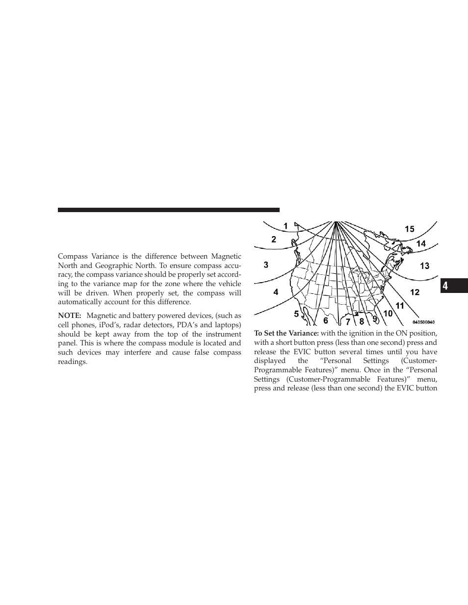 Compass variance, Setting the compass variance and compass, Calibration | Dodge 2009 Caliber SRT4 User Manual | Page 187 / 411