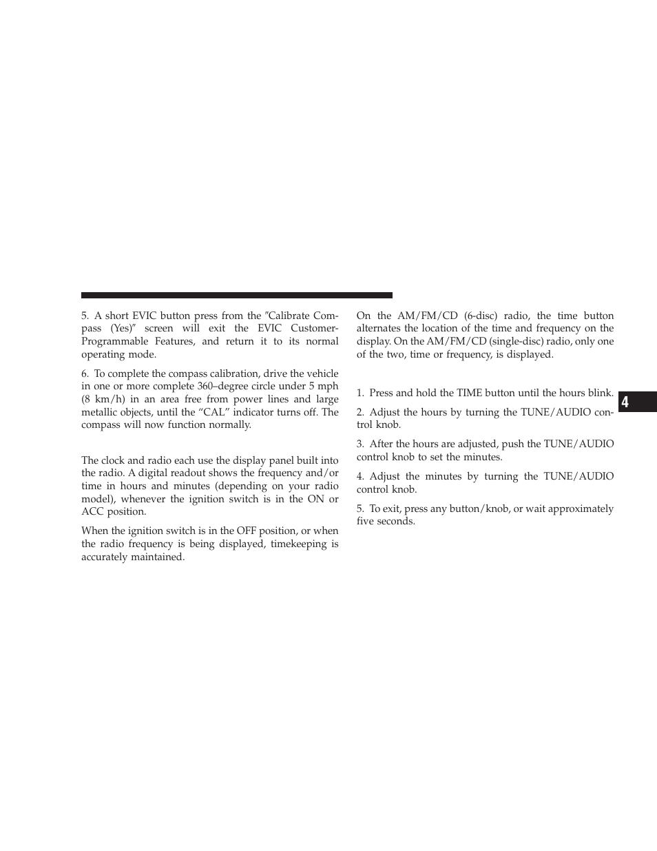 Electronic digital clock, Clock setting procedure | Dodge 2009 Caliber SRT4 User Manual | Page 189 / 411