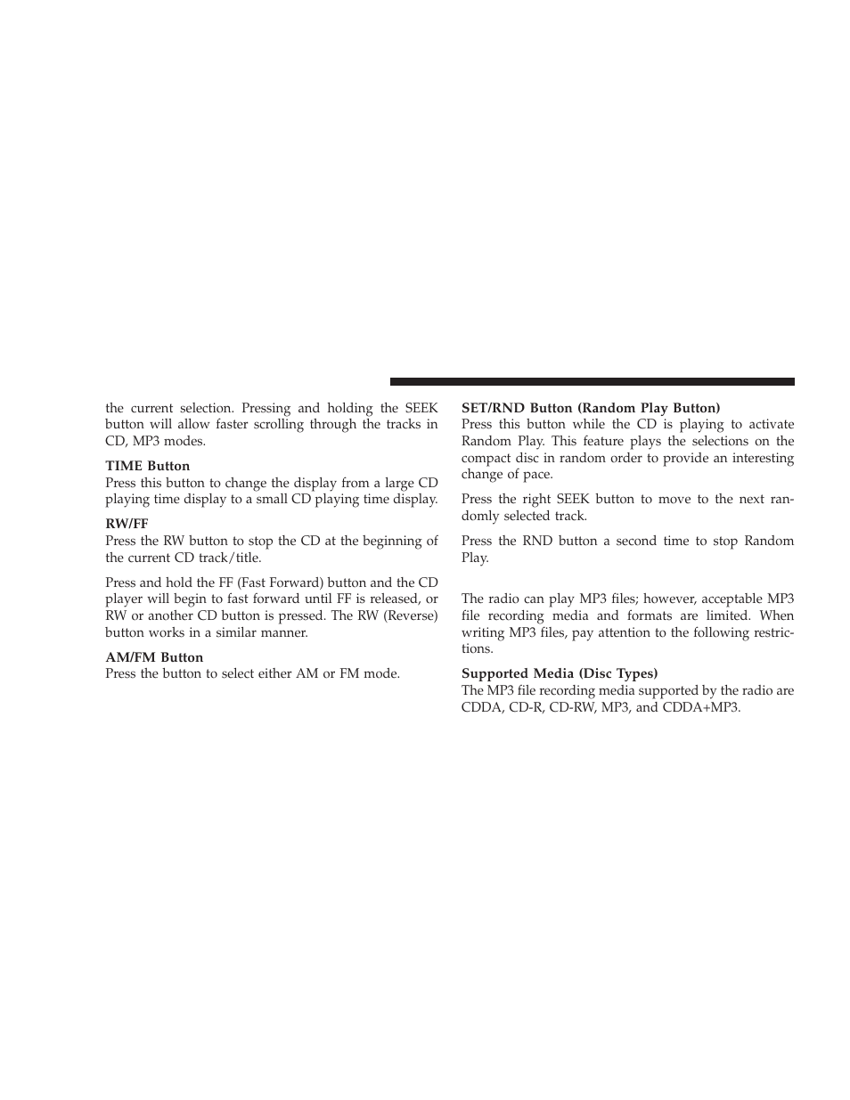 Notes on playing mp3 files | Dodge 2009 Caliber SRT4 User Manual | Page 214 / 411