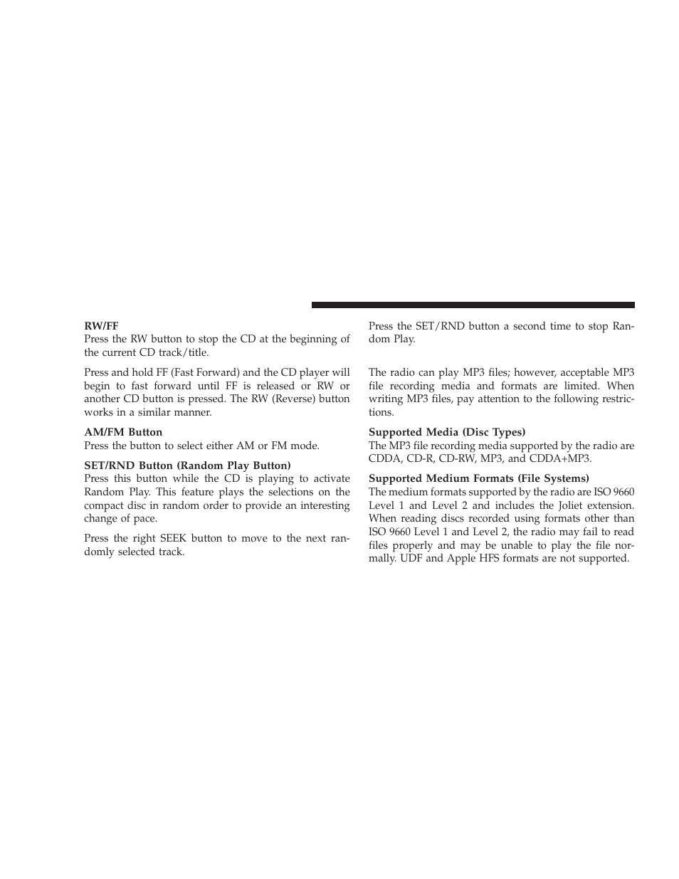 Notes on playing mp3 files | Dodge 2009 Caliber SRT4 User Manual | Page 226 / 411