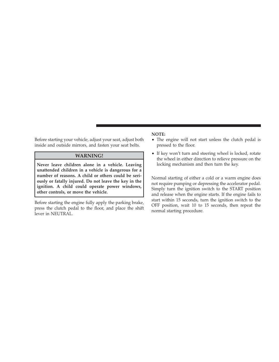 Starting procedures, Normal starting | Dodge 2009 Caliber SRT4 User Manual | Page 252 / 411