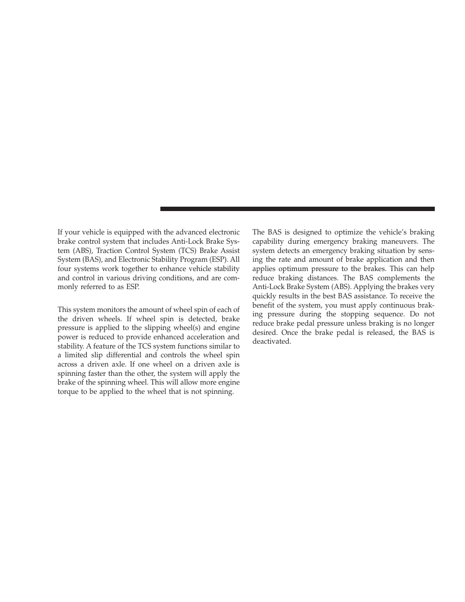 Electronic brake control system, Traction control system (tcs), Brake assist system (bas) | Dodge 2009 Caliber SRT4 User Manual | Page 266 / 411