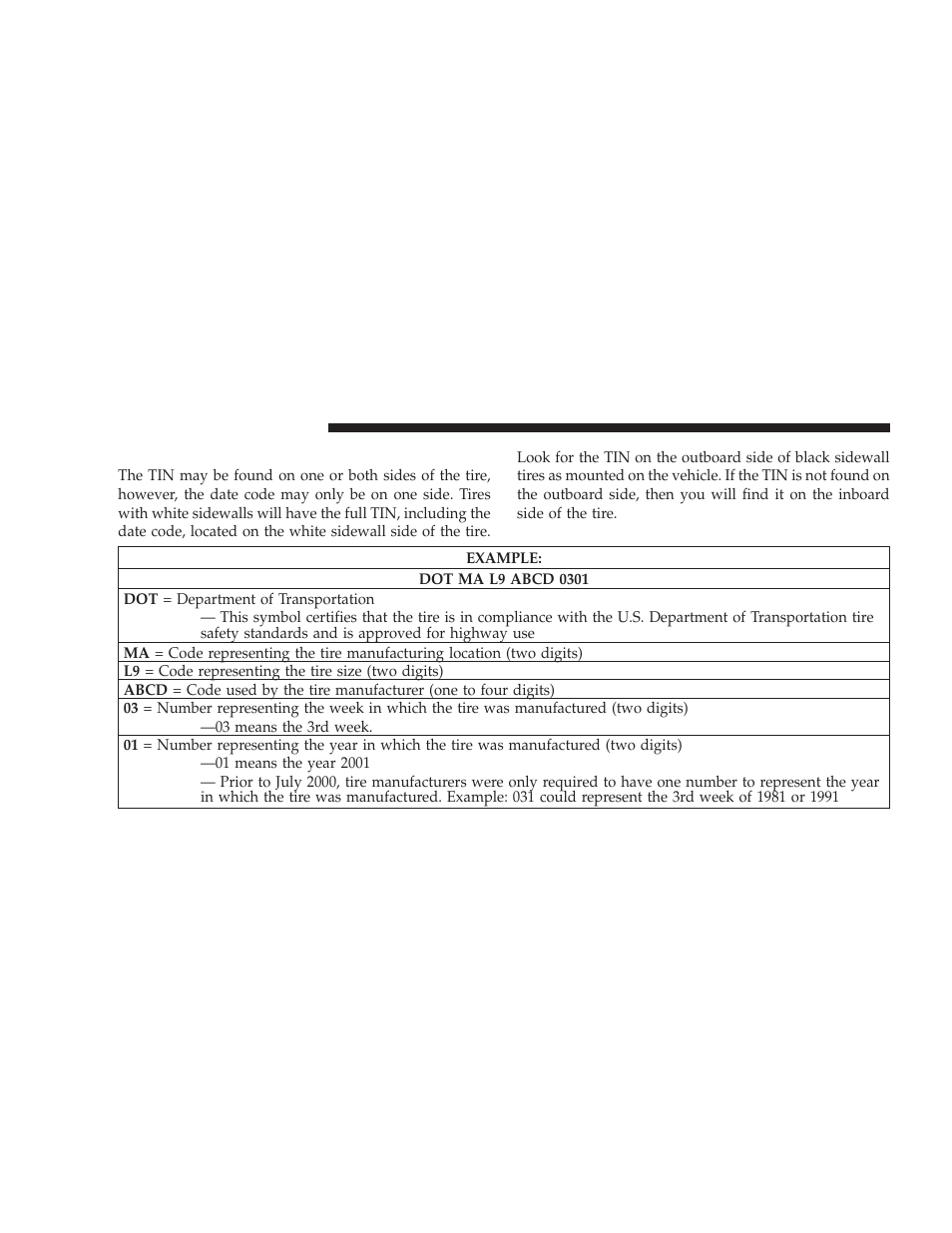 Tire identification number (tin) | Dodge 2009 Caliber SRT4 User Manual | Page 276 / 411
