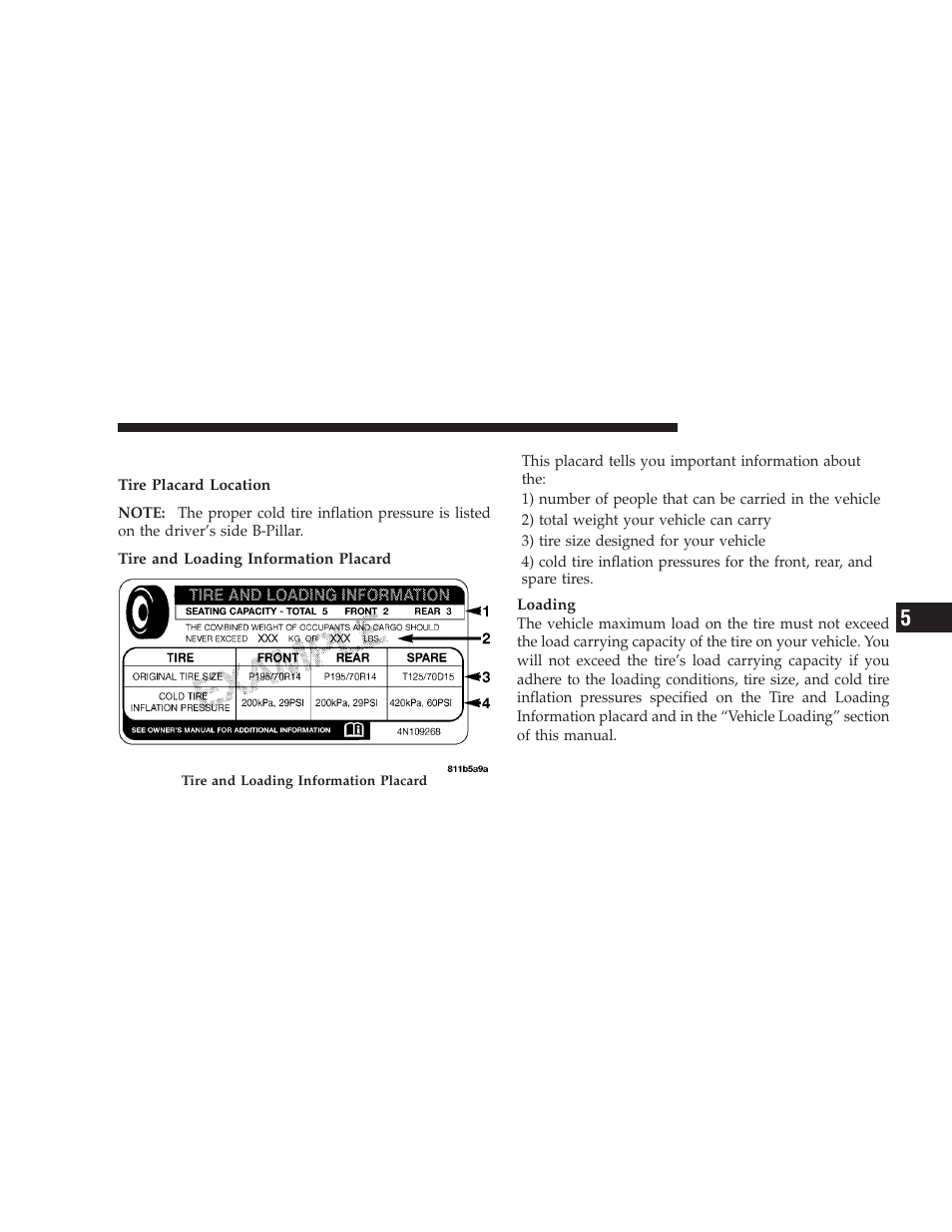 Tire loading and tire pressure | Dodge 2009 Caliber SRT4 User Manual | Page 277 / 411