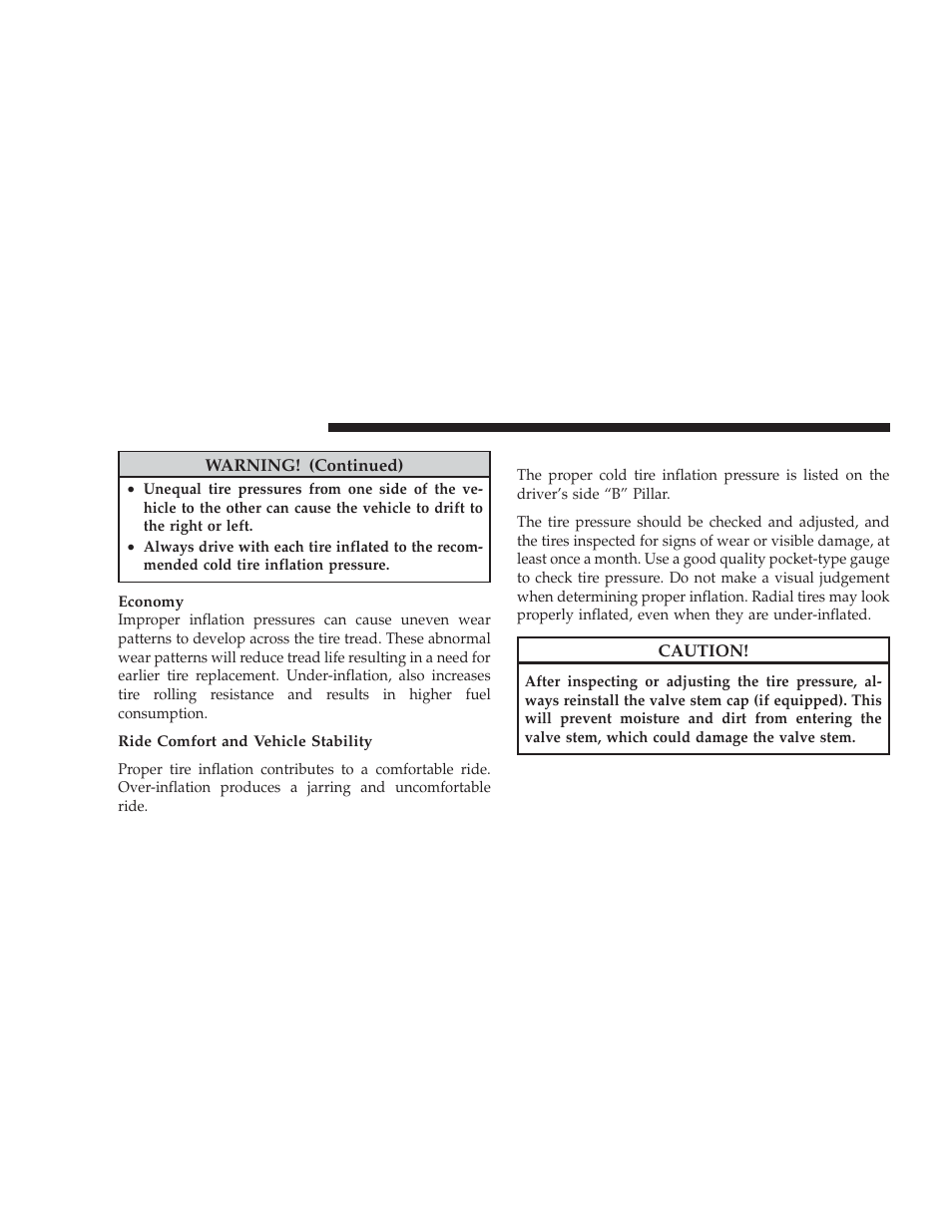 Tire inflation pressures | Dodge 2009 Caliber SRT4 User Manual | Page 282 / 411