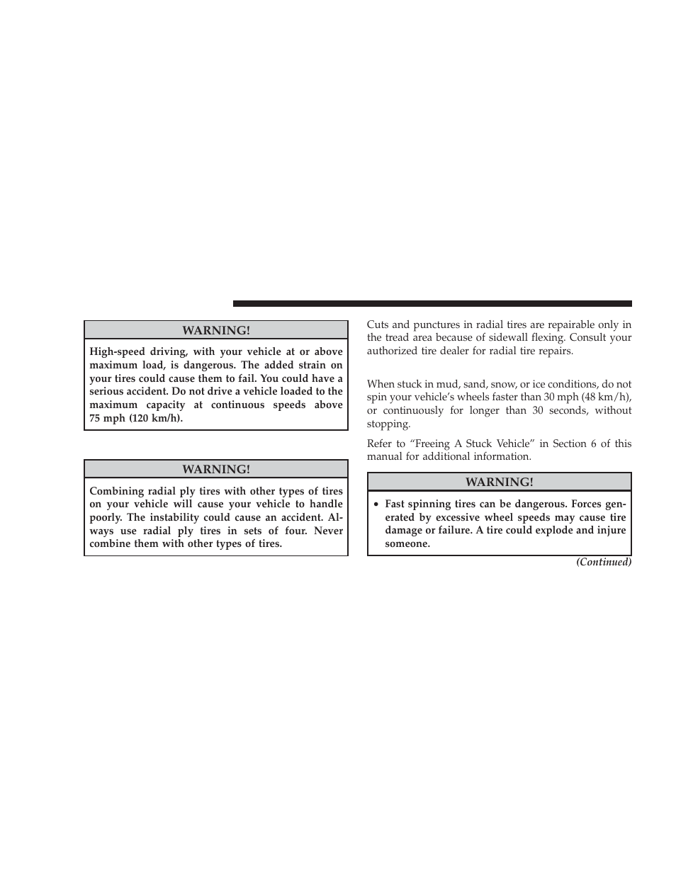 Radial-ply tires, Tire spinning | Dodge 2009 Caliber SRT4 User Manual | Page 284 / 411