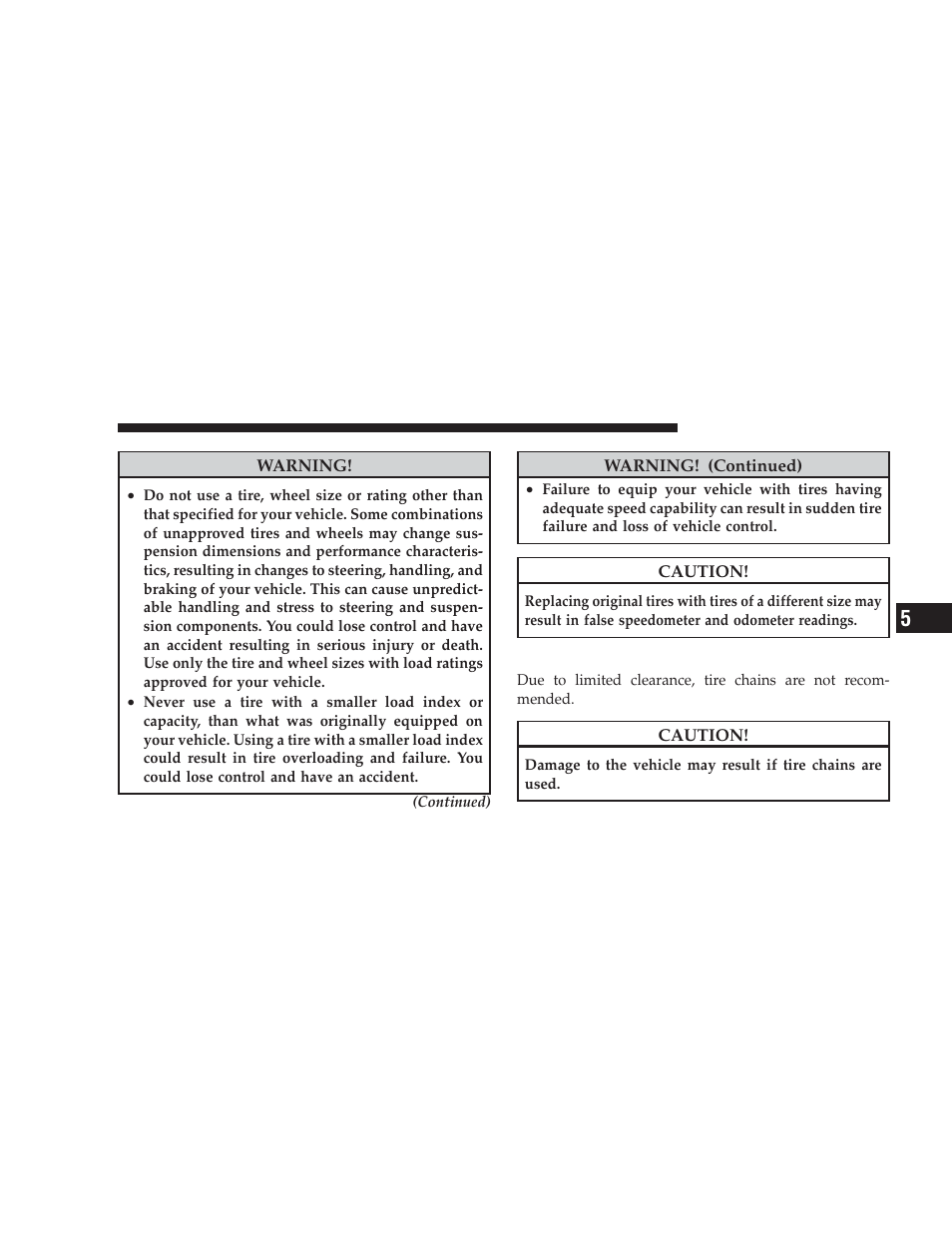 Tire chains | Dodge 2009 Caliber SRT4 User Manual | Page 287 / 411