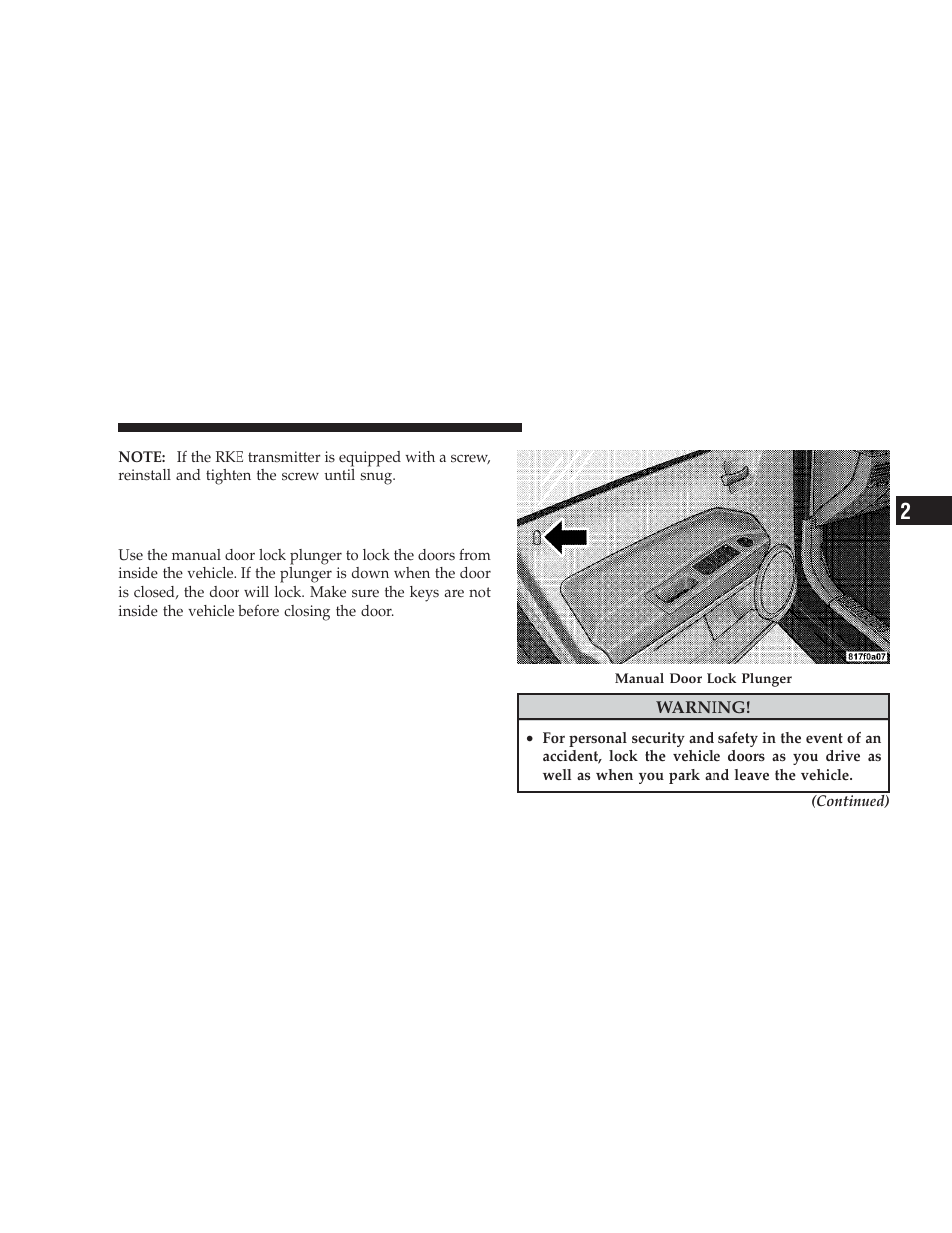 Door locks, Manual door locks | Dodge 2009 Caliber SRT4 User Manual | Page 29 / 411
