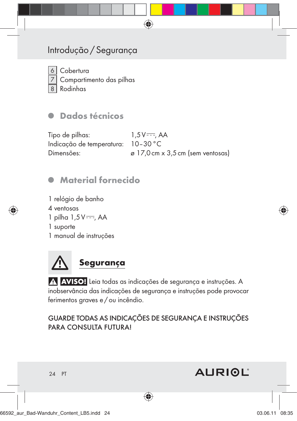 Introdução / segurança, Dados técnicos, Material fornecido | Segurança | Auriol Z30238 User Manual | Page 22 / 46
