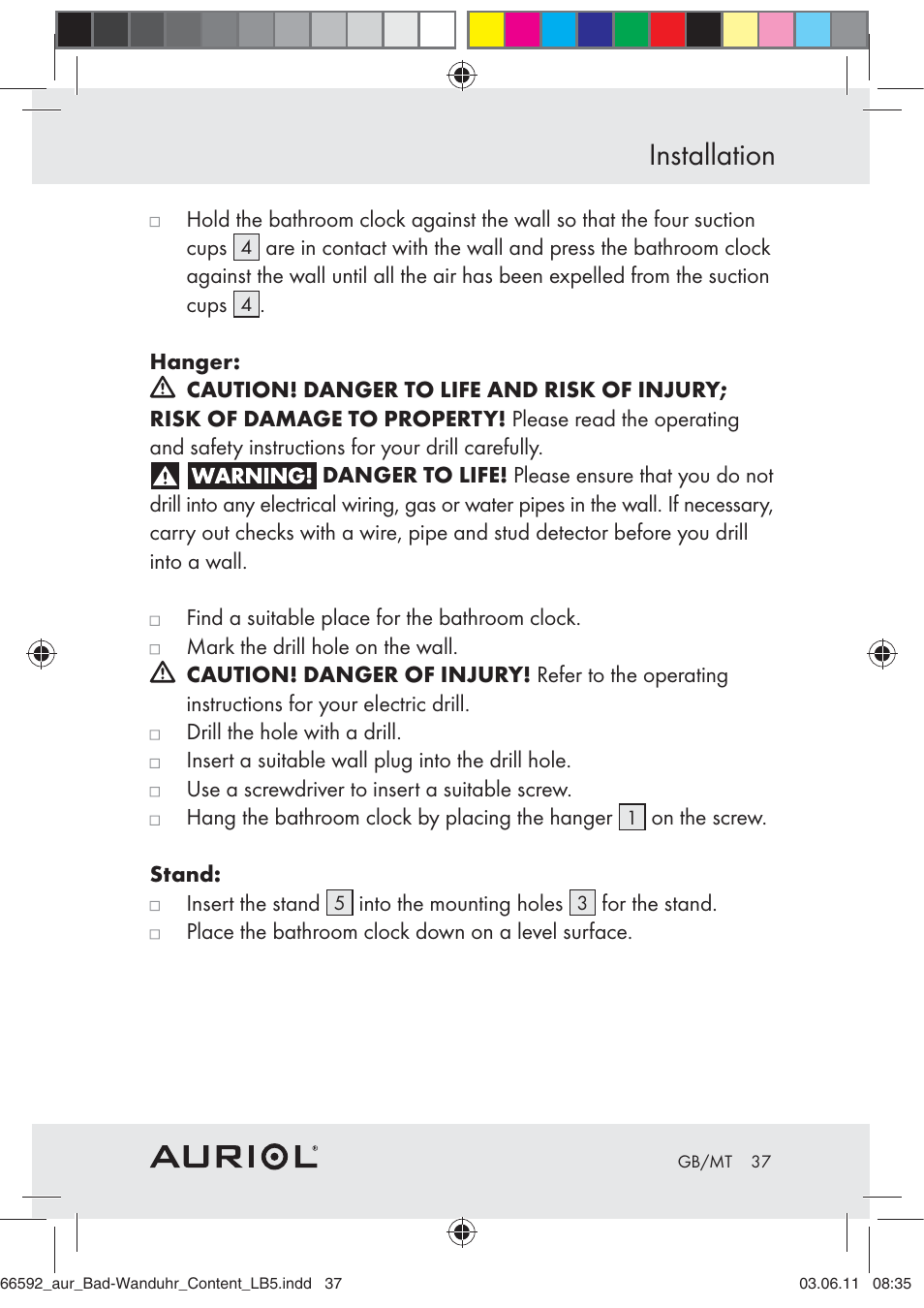 Installation | Auriol Z30238 User Manual | Page 35 / 46