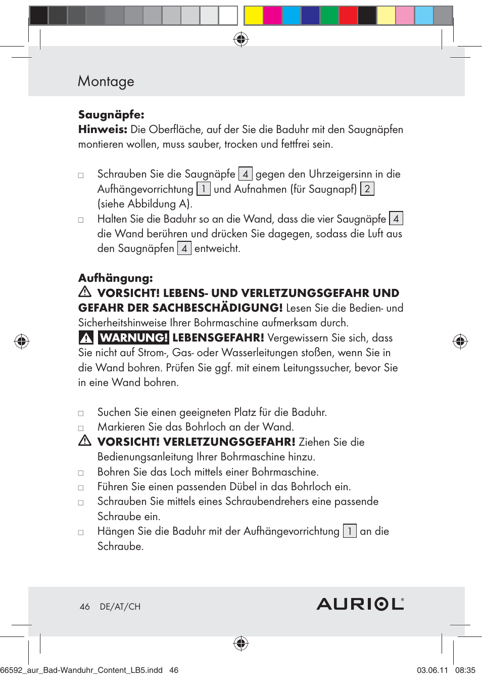 Montage | Auriol Z30238 User Manual | Page 44 / 46