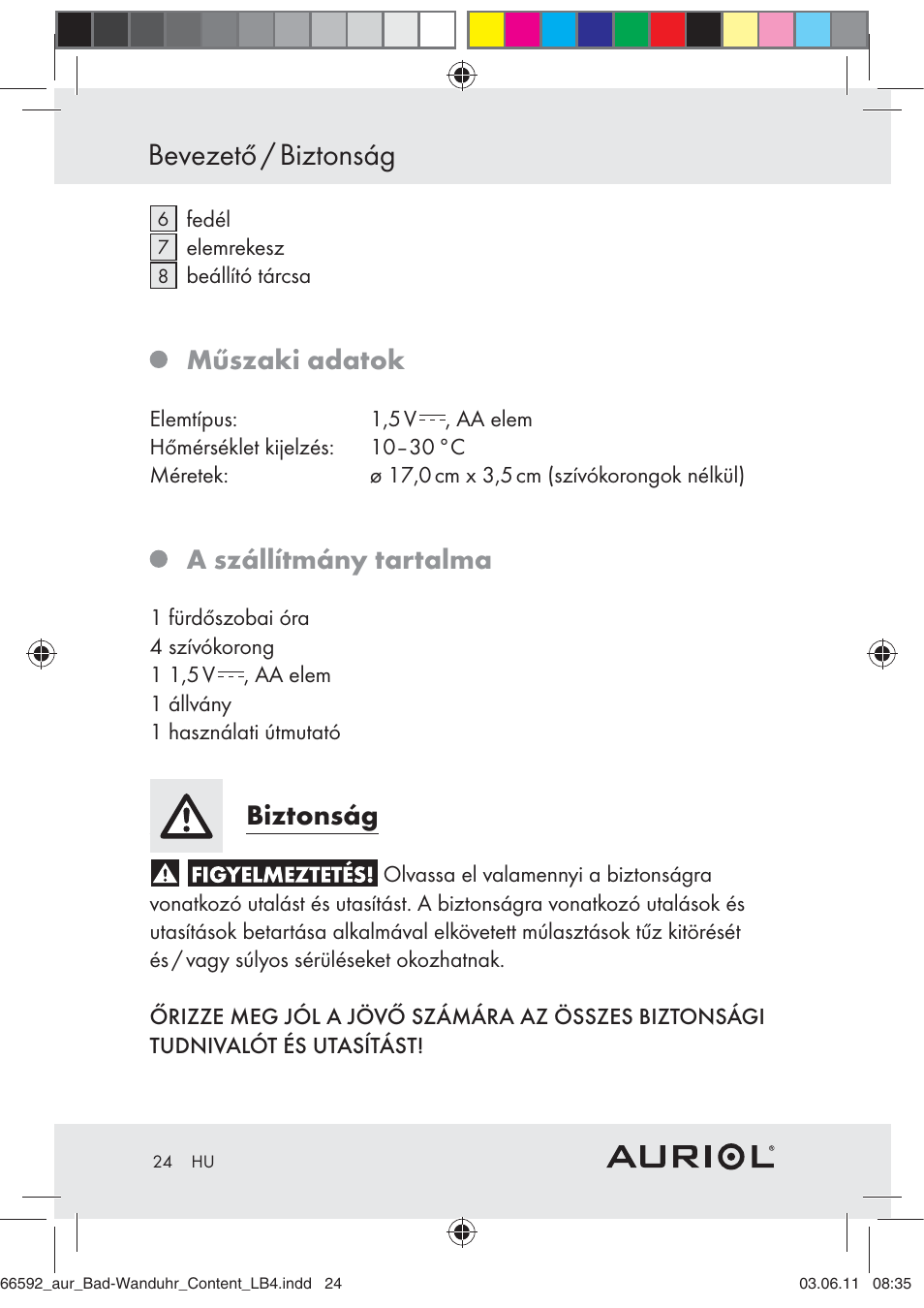 Bevezető / biztonság, Műszaki adatok, A szállítmány tartalma | Biztonság | Auriol Z30238 User Manual | Page 22 / 63