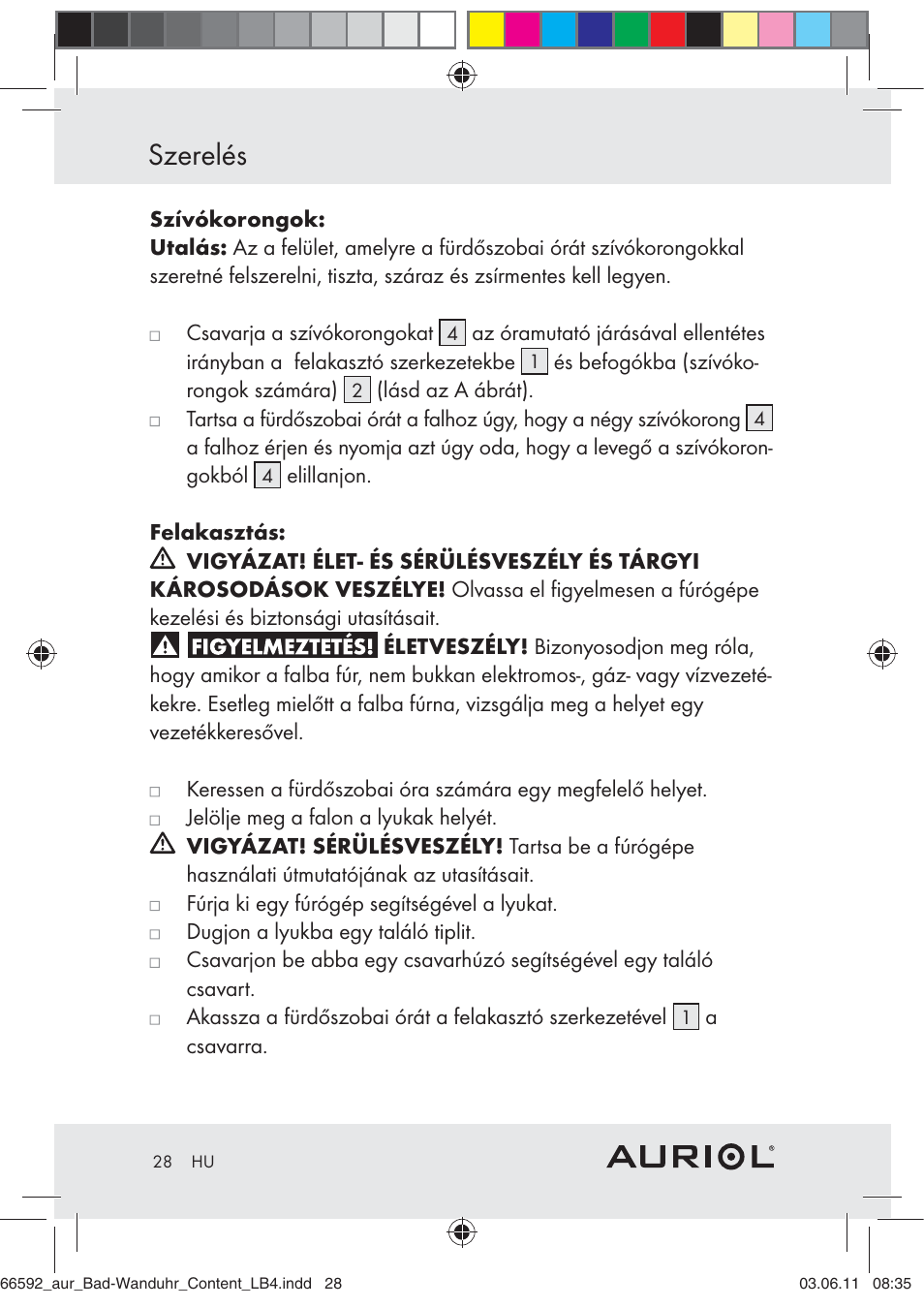 Szerelés | Auriol Z30238 User Manual | Page 26 / 63