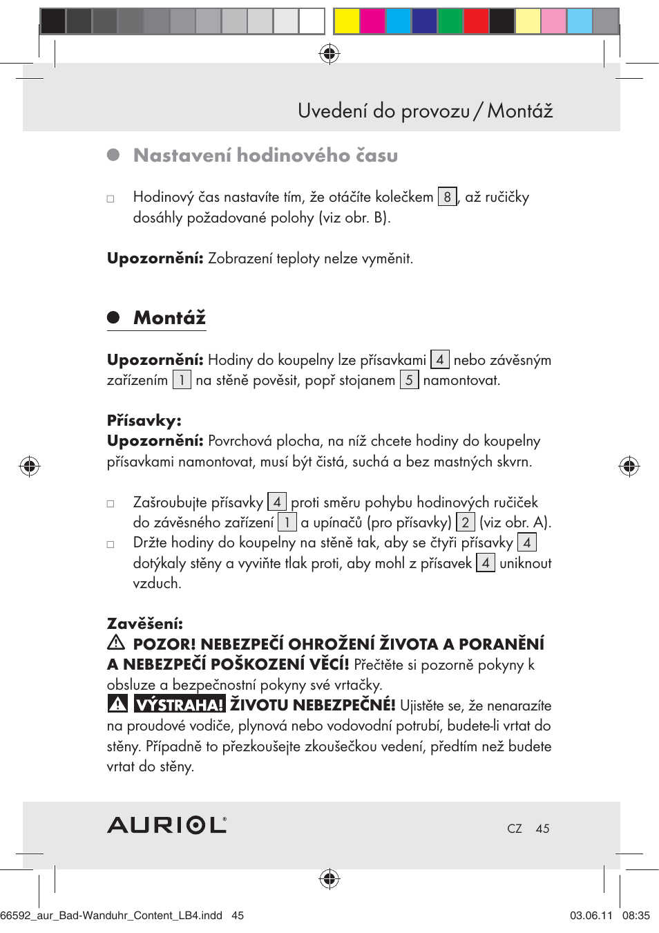 Uvedení do provozu / montáž, Nastavení hodinového času, Montáž | Auriol Z30238 User Manual | Page 43 / 63